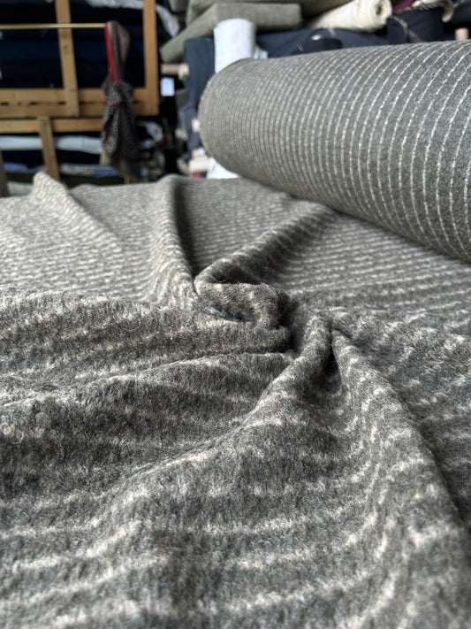 LISA 084 khaky/ecru striped heavy boiled wool