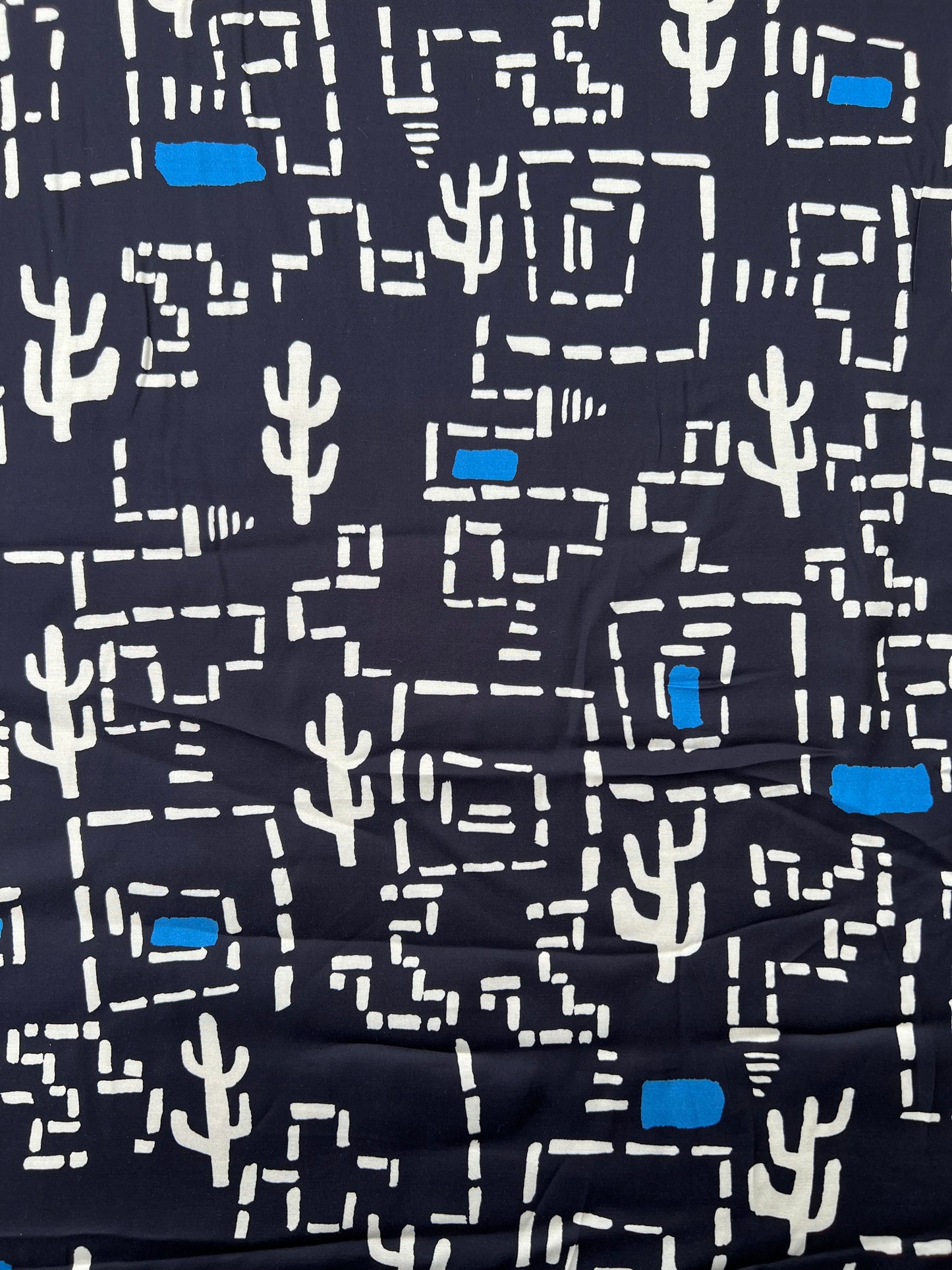 Fiona 002 viscose satin labyrinth print with cactus navy