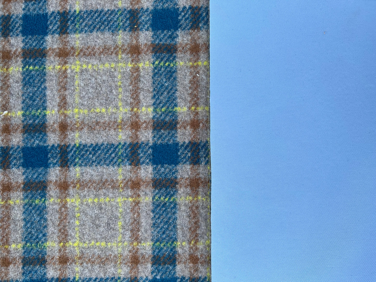 Gustave 021 wool turquoise/beige/yellow check double face