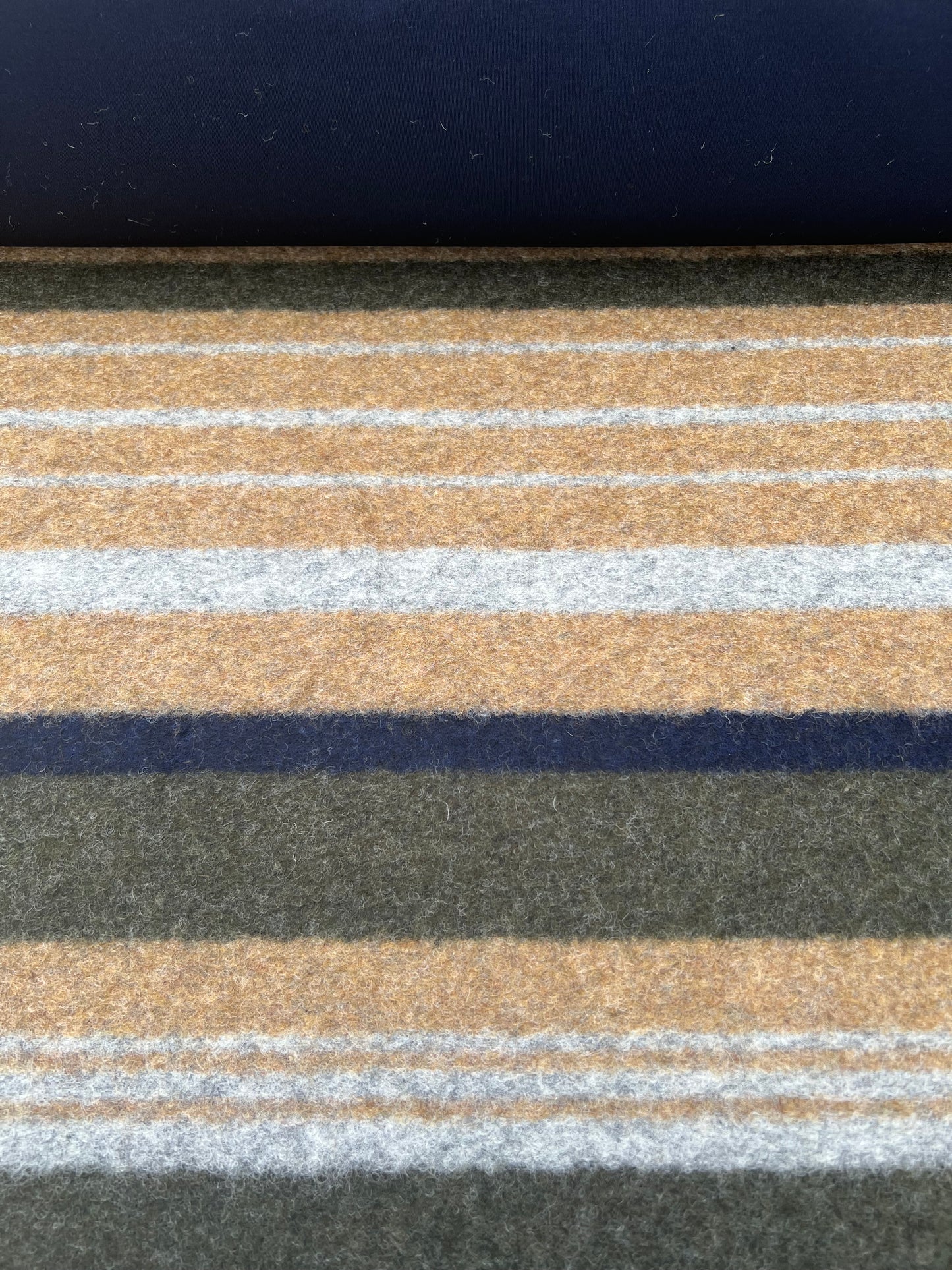Gustave 013 wool irregular stripes khaki/blue/beige double face