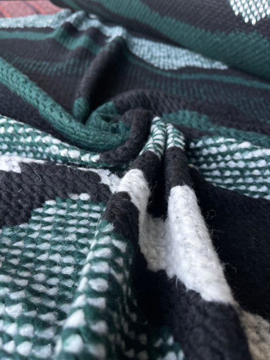 LISA 029 Green/black/white waves heavy boiled wool bouclette