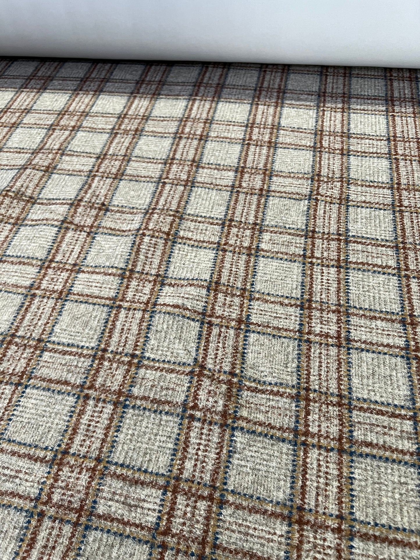 Flip side 032 beige blue brown check double face pearl