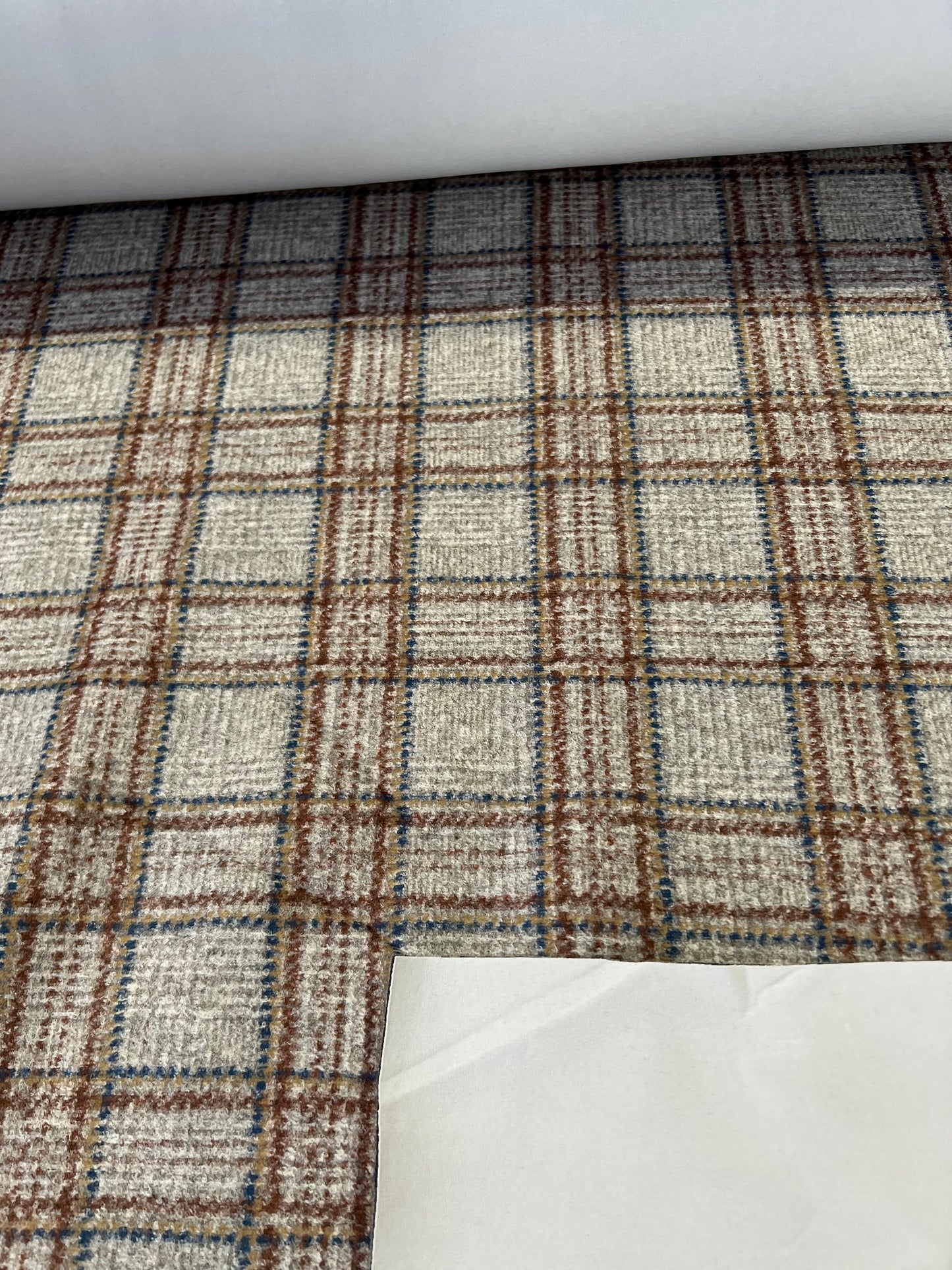 Flip side 032 beige blue brown check double face pearl