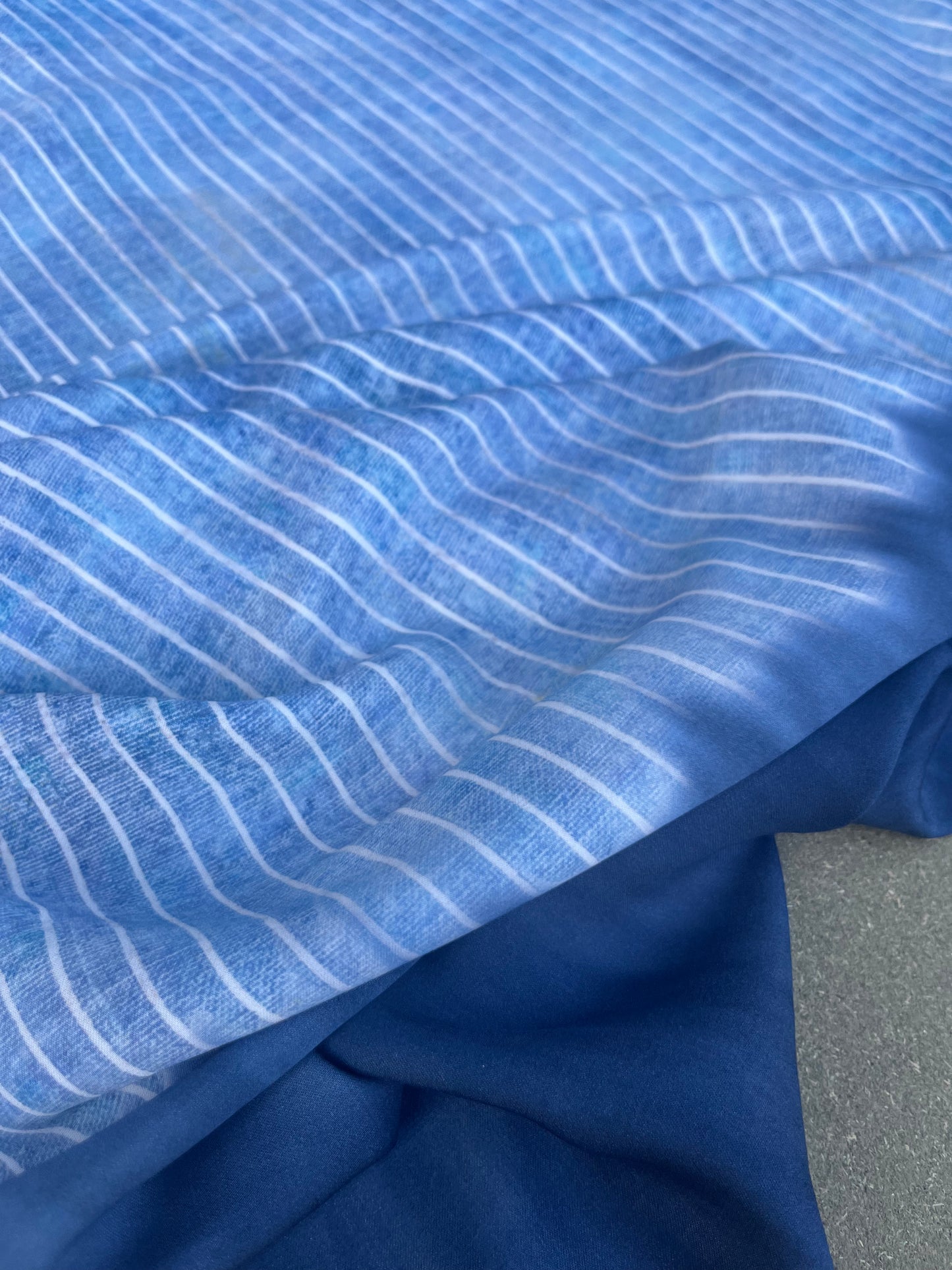 RW 046 viscose satin tie dye stripes and border indigo