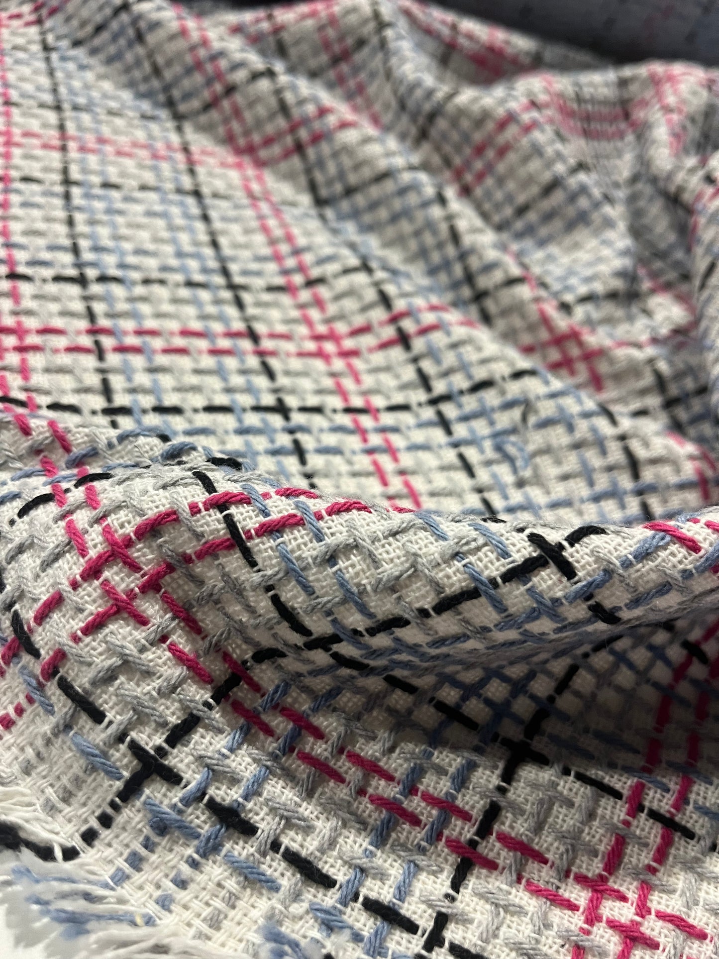 CARLOS 024 cotton tweed Chanel style check lilac/framboise