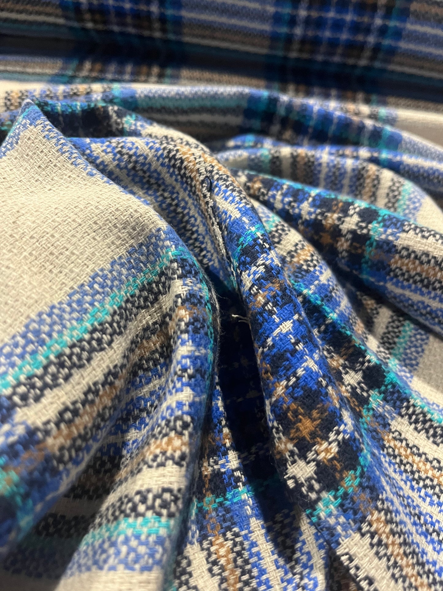 CARLOS 026 heavy cotton check ecru/cobalt blue