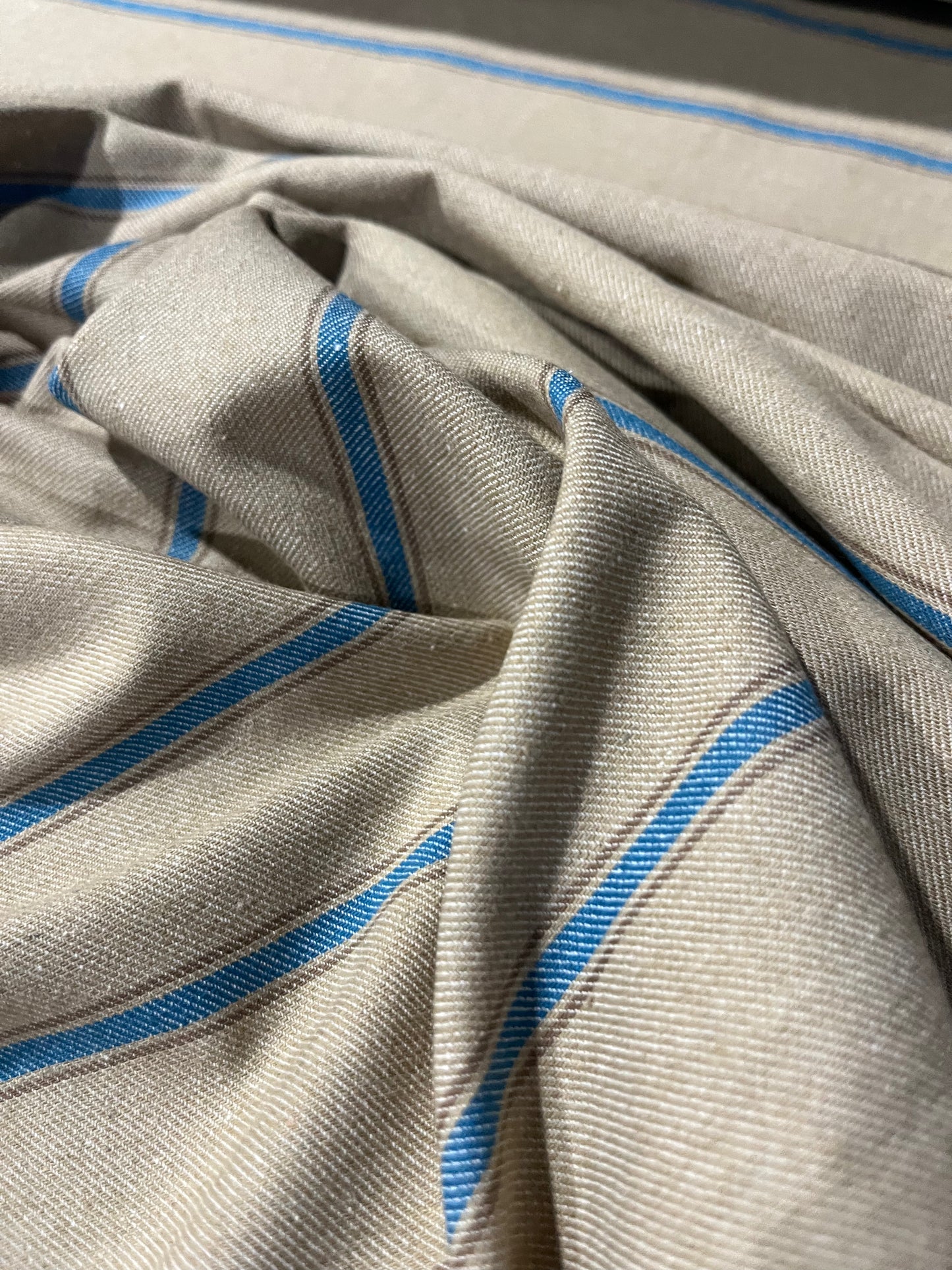 RAOUL 001 coloured denim stripe sand/petrol