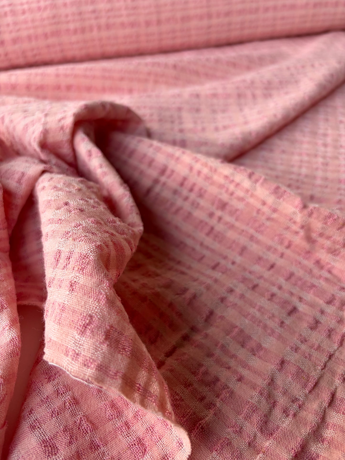 LC AMBRE 020 cotton seersucker check old pink