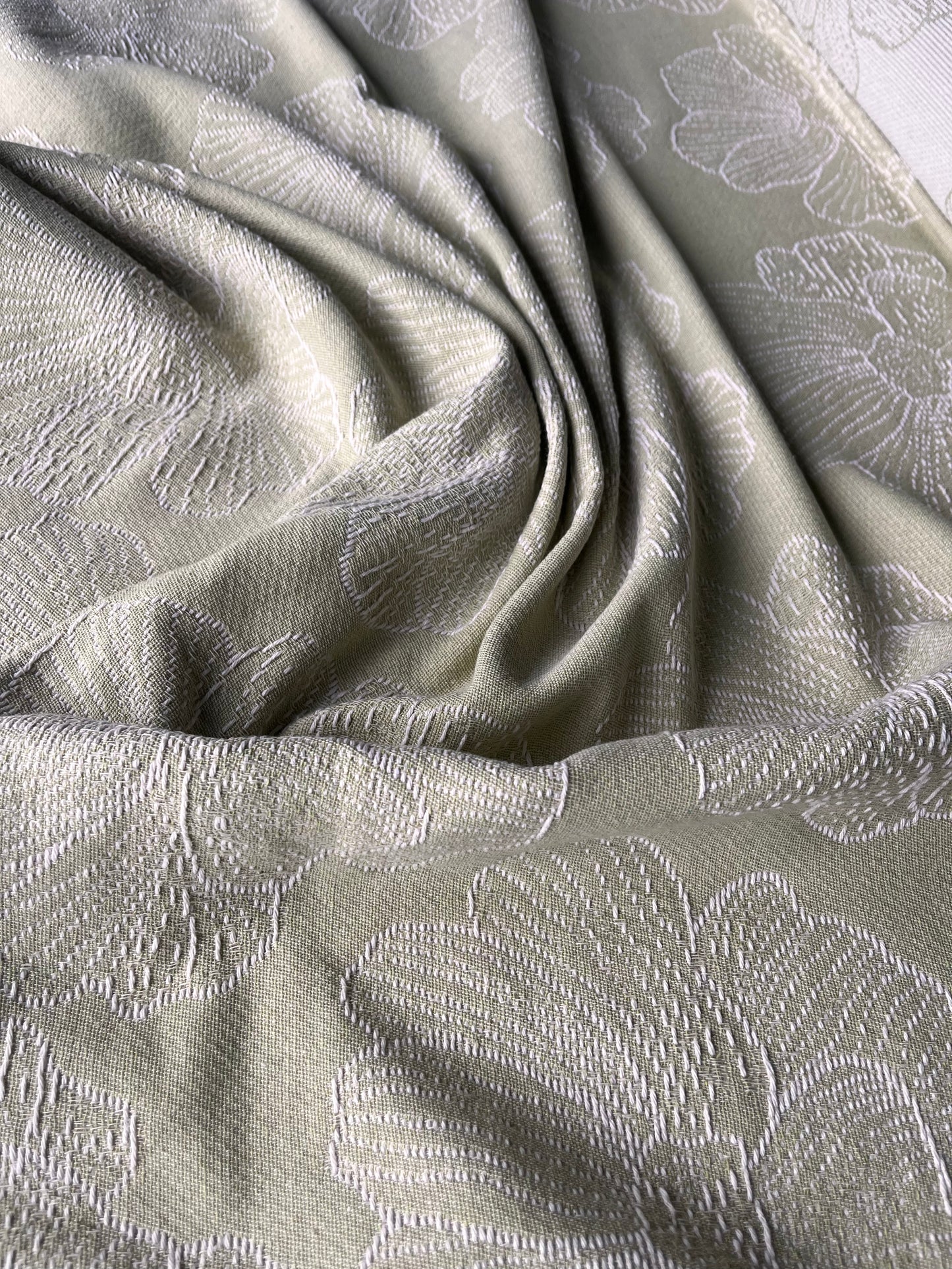 CELIA 029 cot jacquard big flowers sage/ecru
