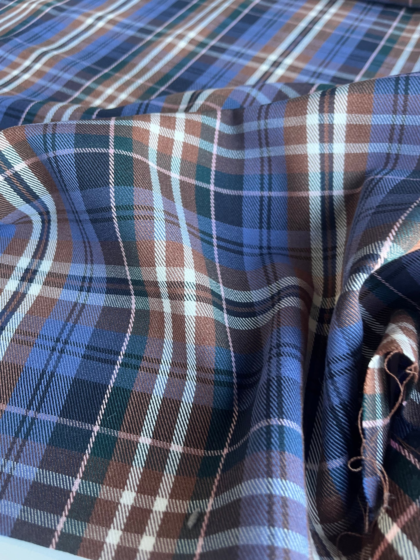 TANIA 003 colour woven stretch check indigo/brown