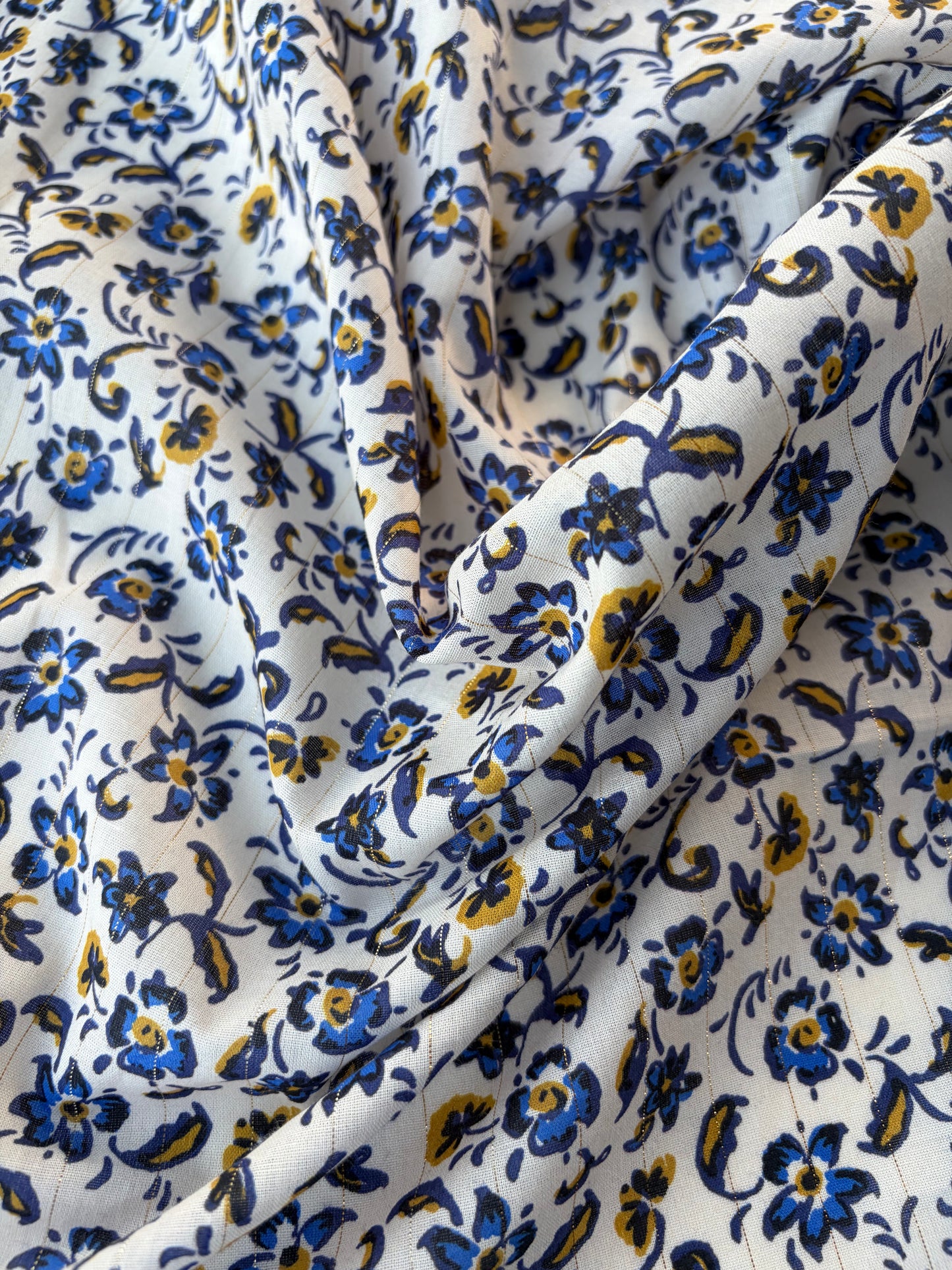 ANDREA 018 cotton voile "the lurex striped indigo flowers edit"
