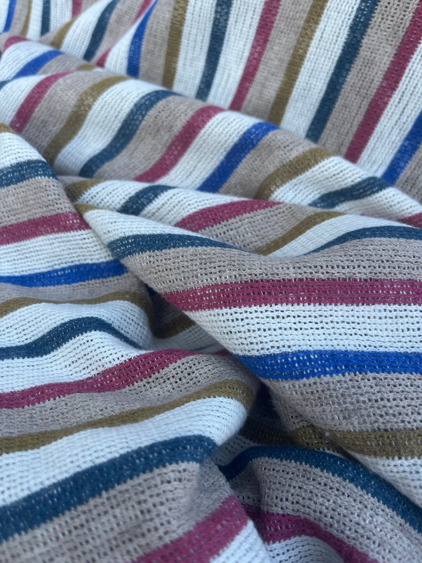 RW 077 cotton tricot stripes ecru/red/cobalt