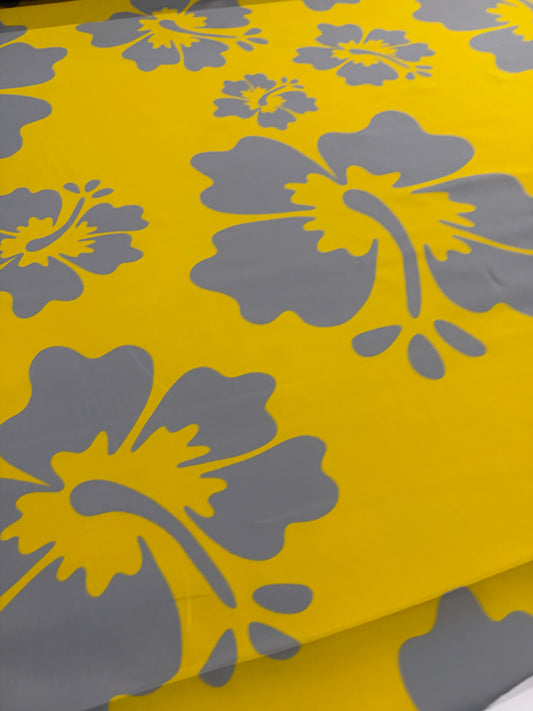 KRUSTY 019 yellow/grey giant hibiscus cotton poplin