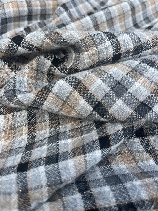 RW 095 woven check cotton/linen grey/beige