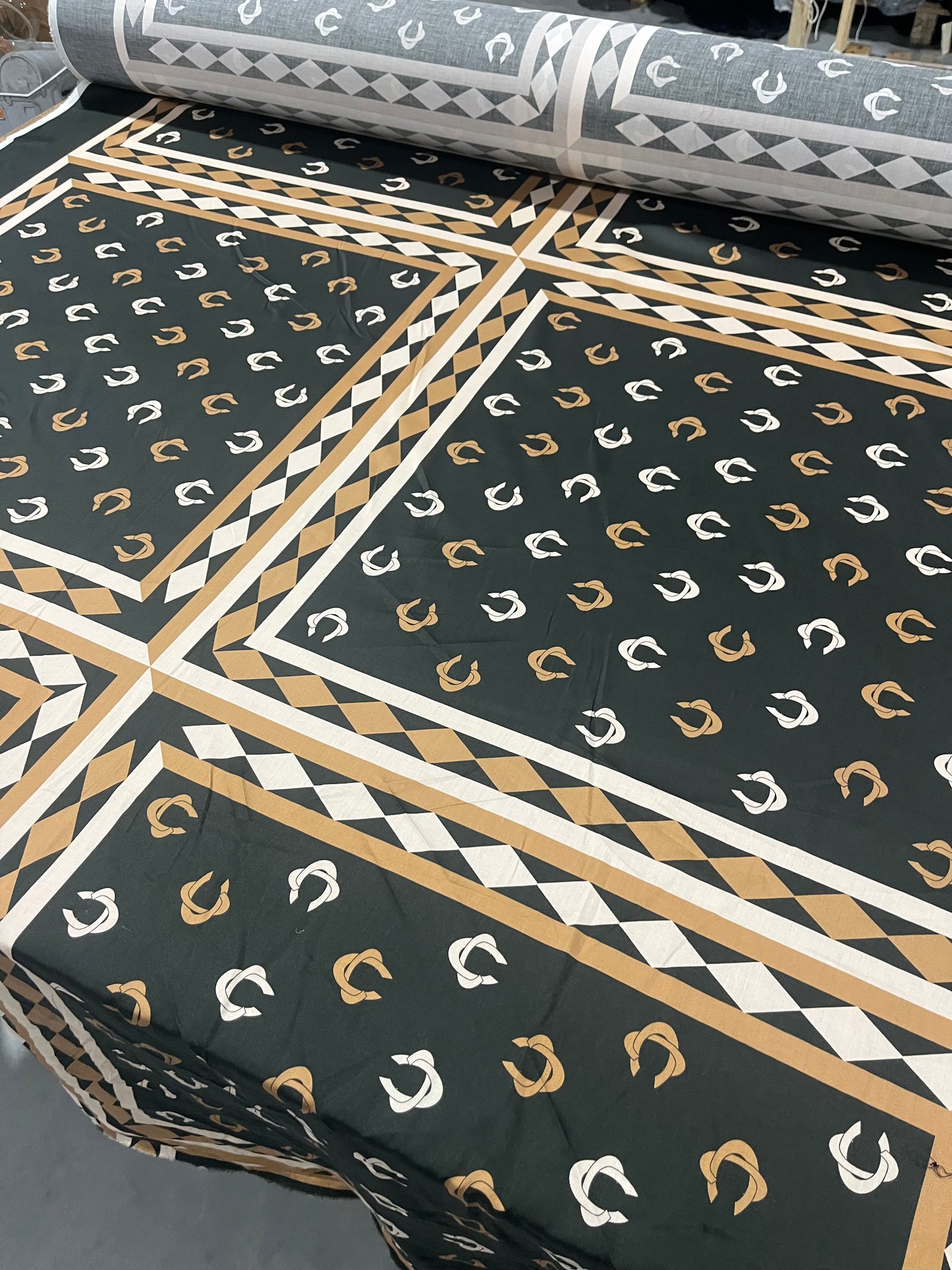A01 viscose satin brown foulard print