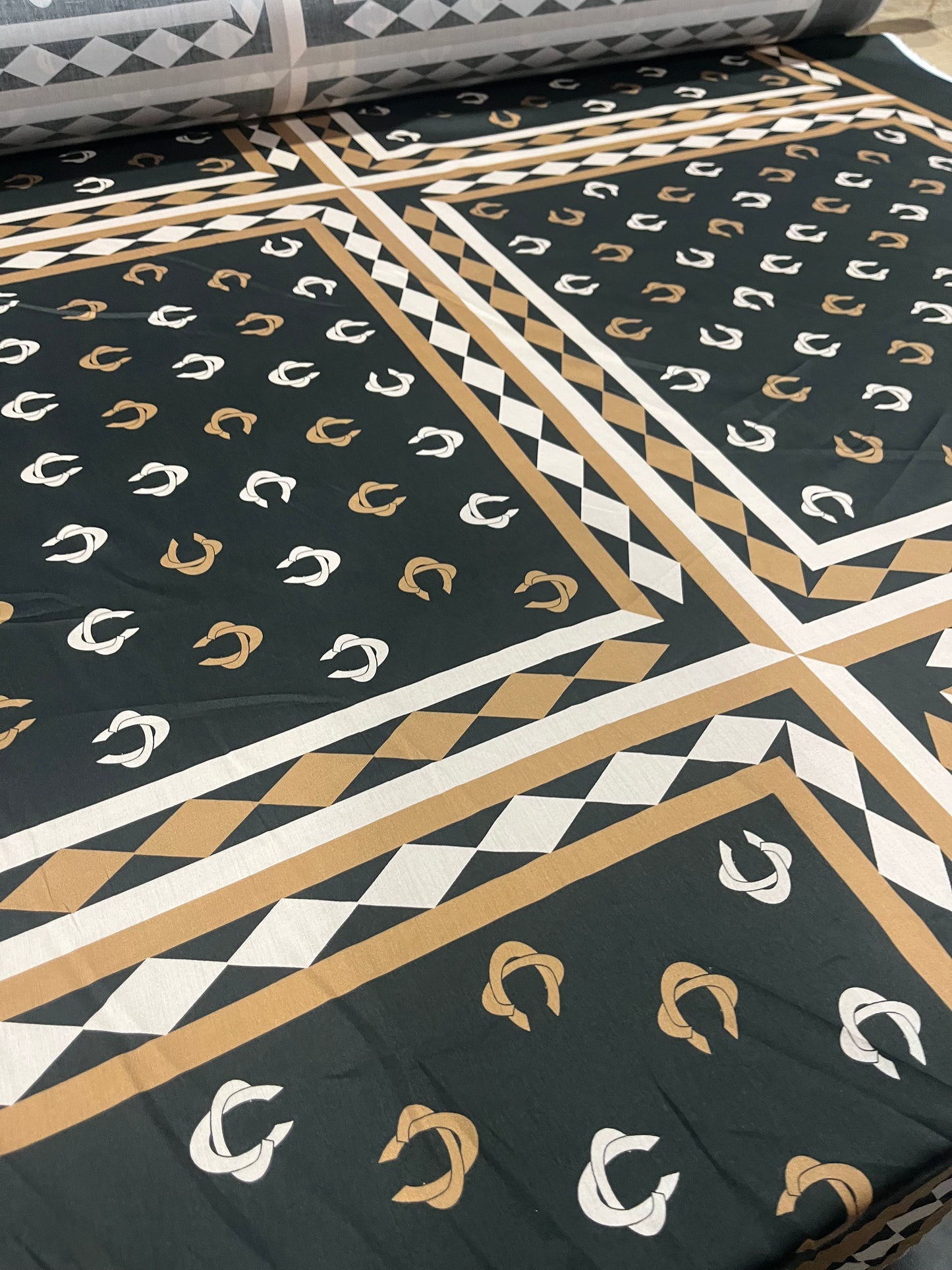 A01 viscose satin brown foulard print