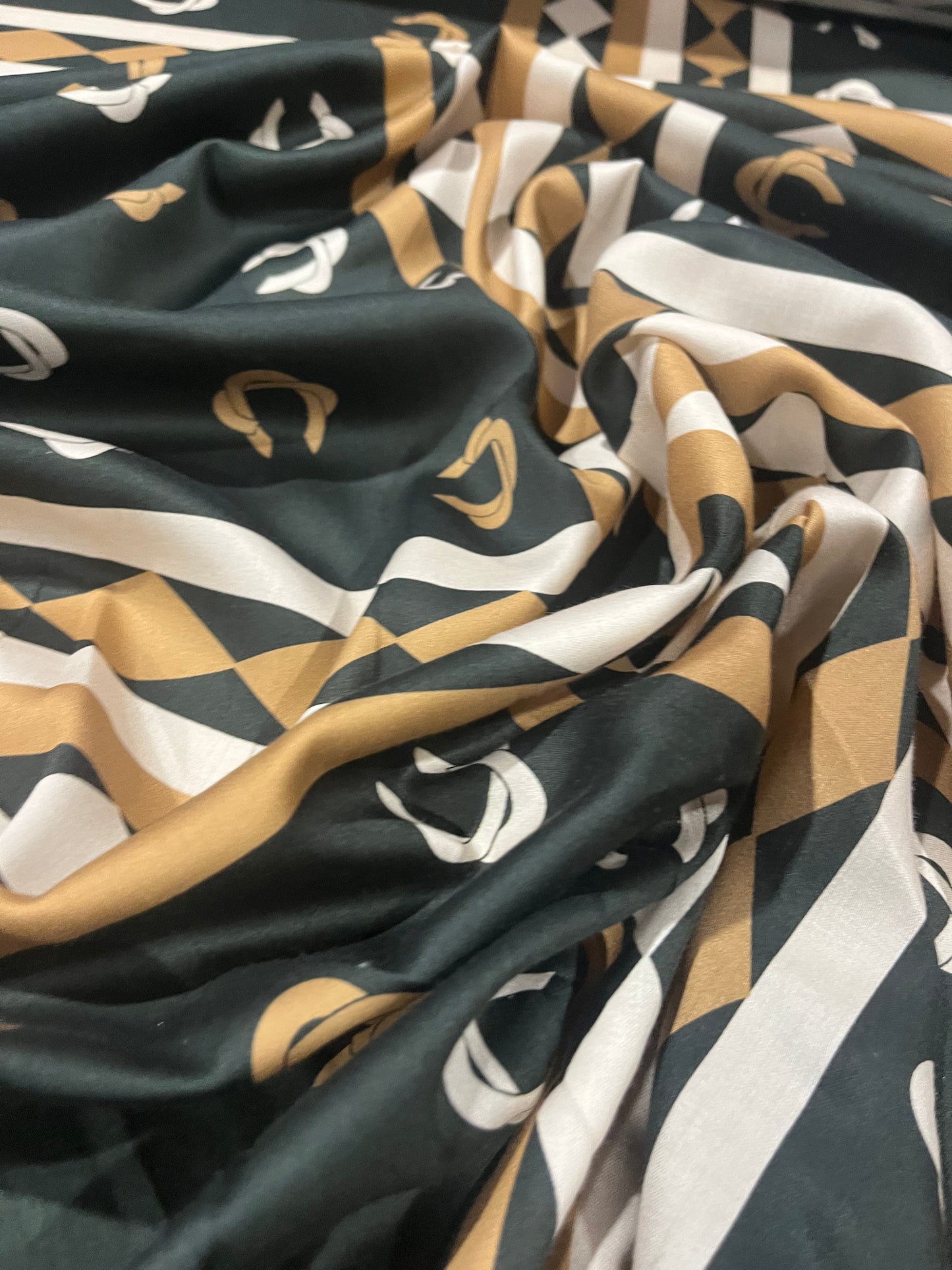A01 viscose satin brown foulard print