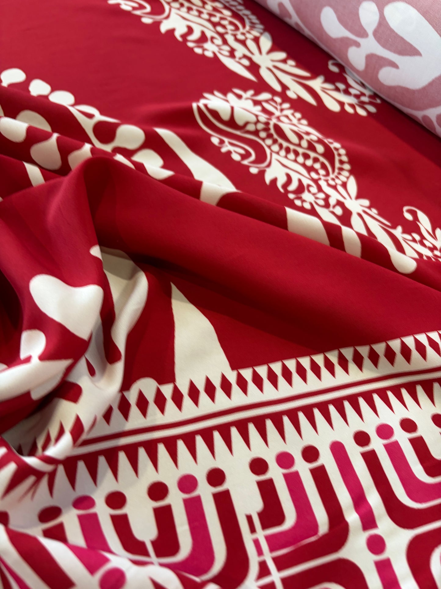 KRUSTY 034 red floral double border viscose print
