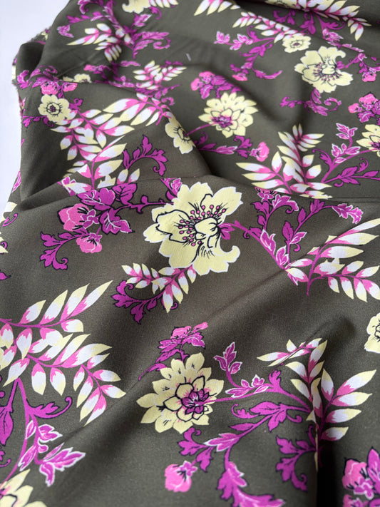 BOB 019 viscose fibrane rkhaky/pink flowers