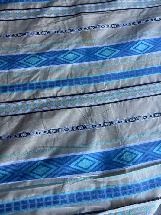 KAREN 022 jacquard with ethnical stripes sand/indigo/aqua