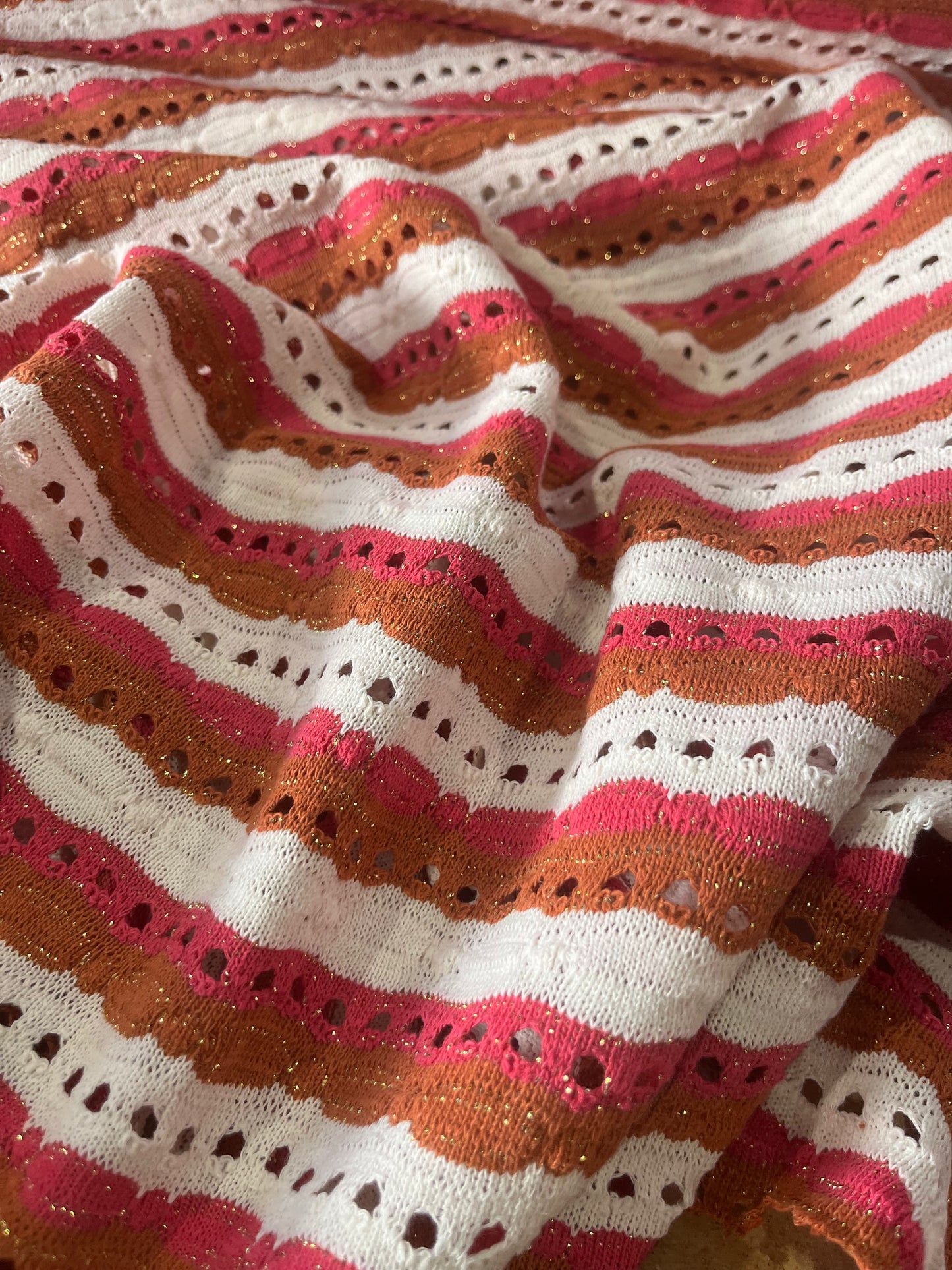 Cesare 006 cotton fantasy crochet stripes pink/brique