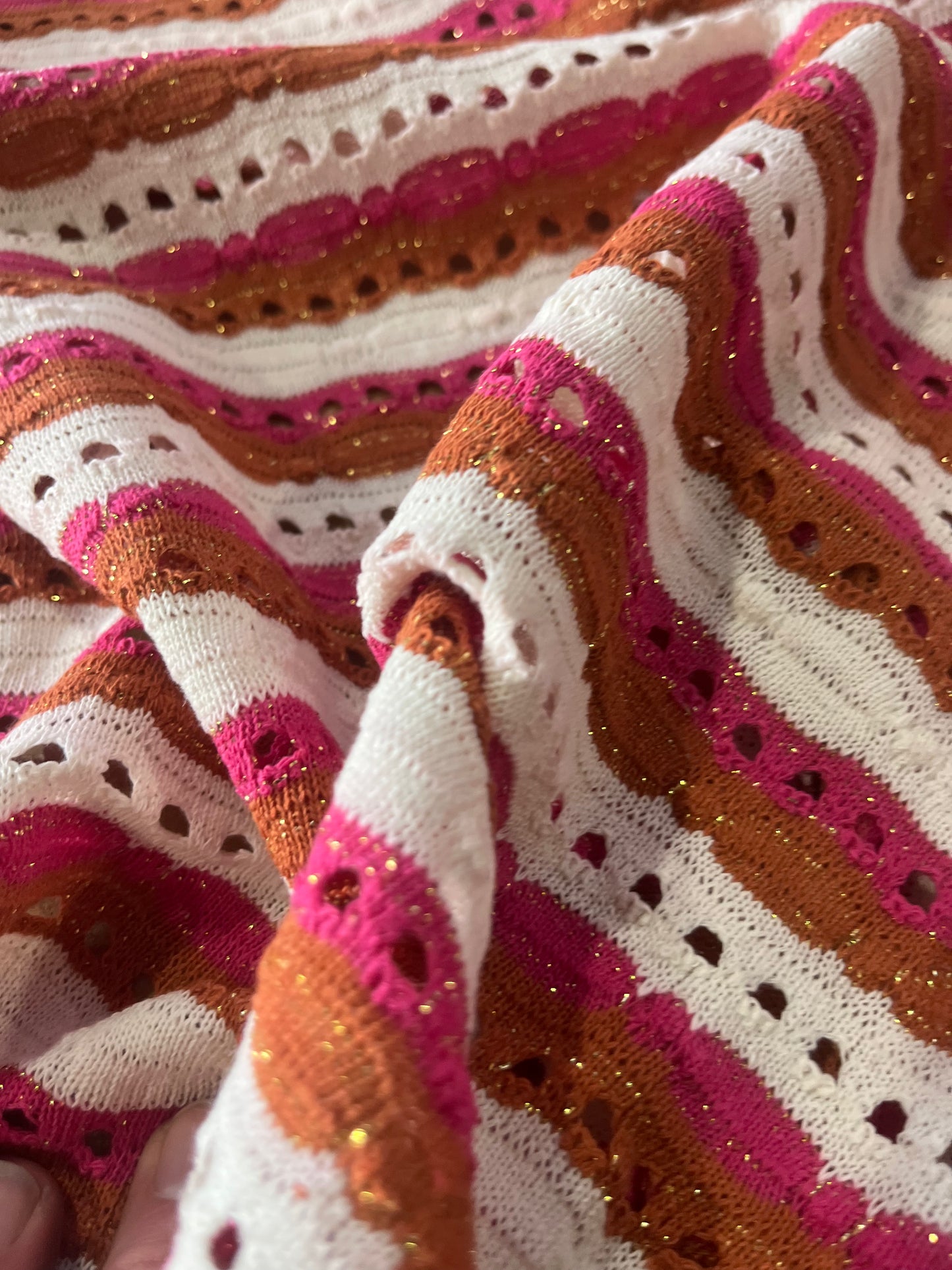 Cesare 006 cotton fantasy crochet stripes pink/brique