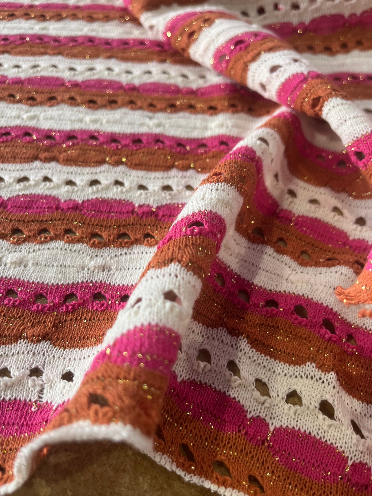 Cesare 006 cotton fantasy crochet stripes pink/brique