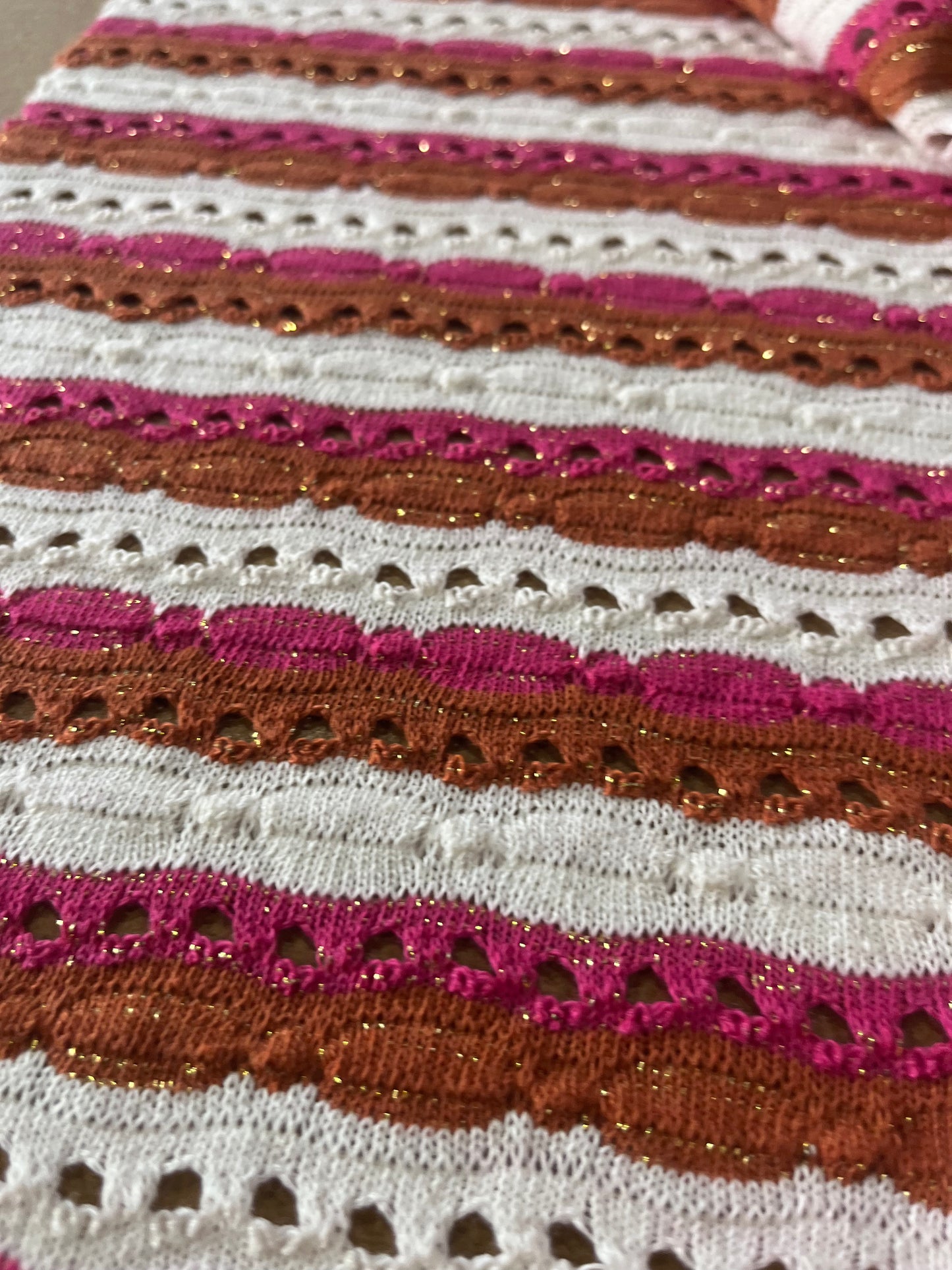 Cesare 006 cotton fantasy crochet stripes pink/brique