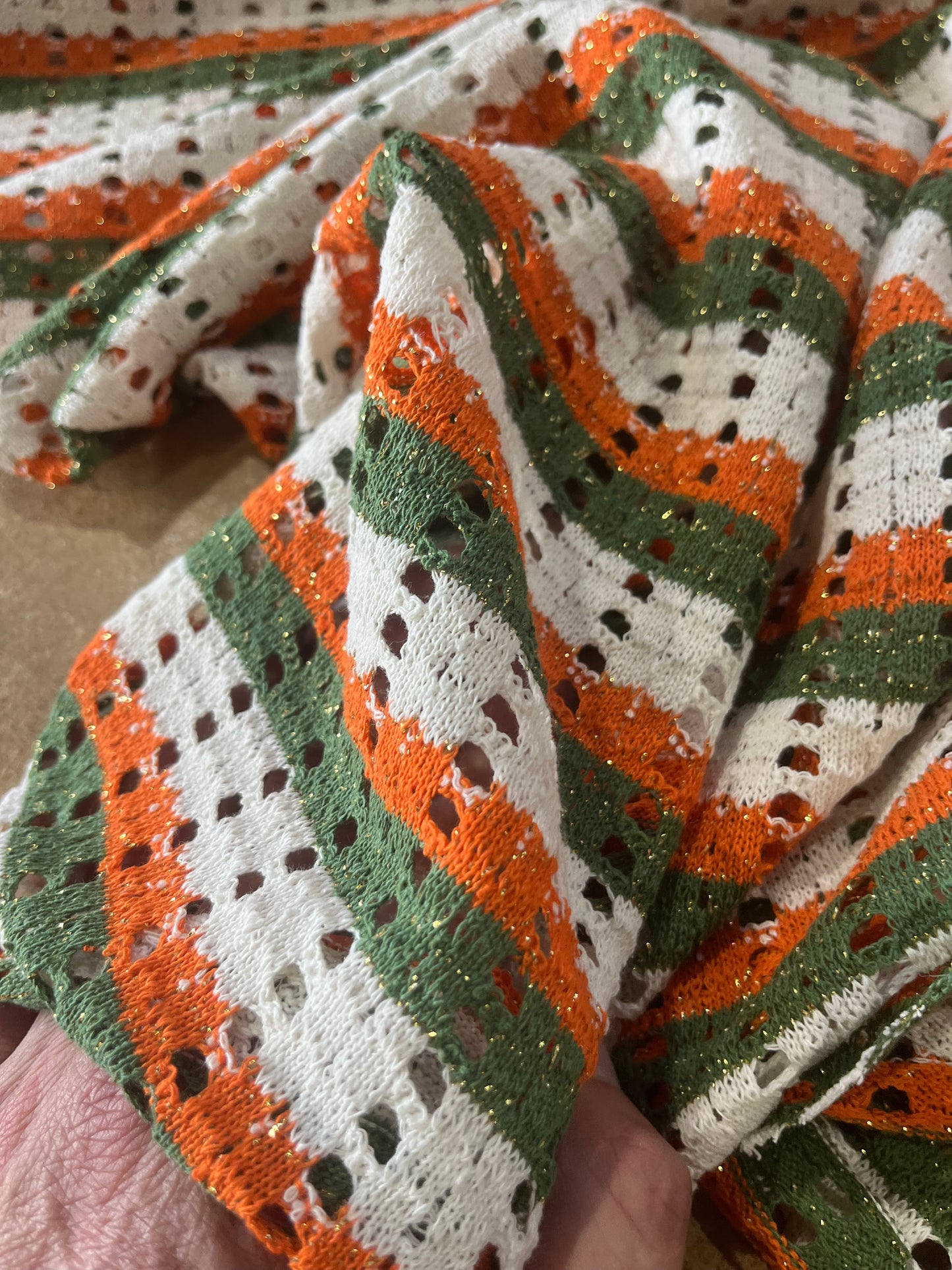 Cesare 009 cotton fantasy crochet stripes khaky/orange
