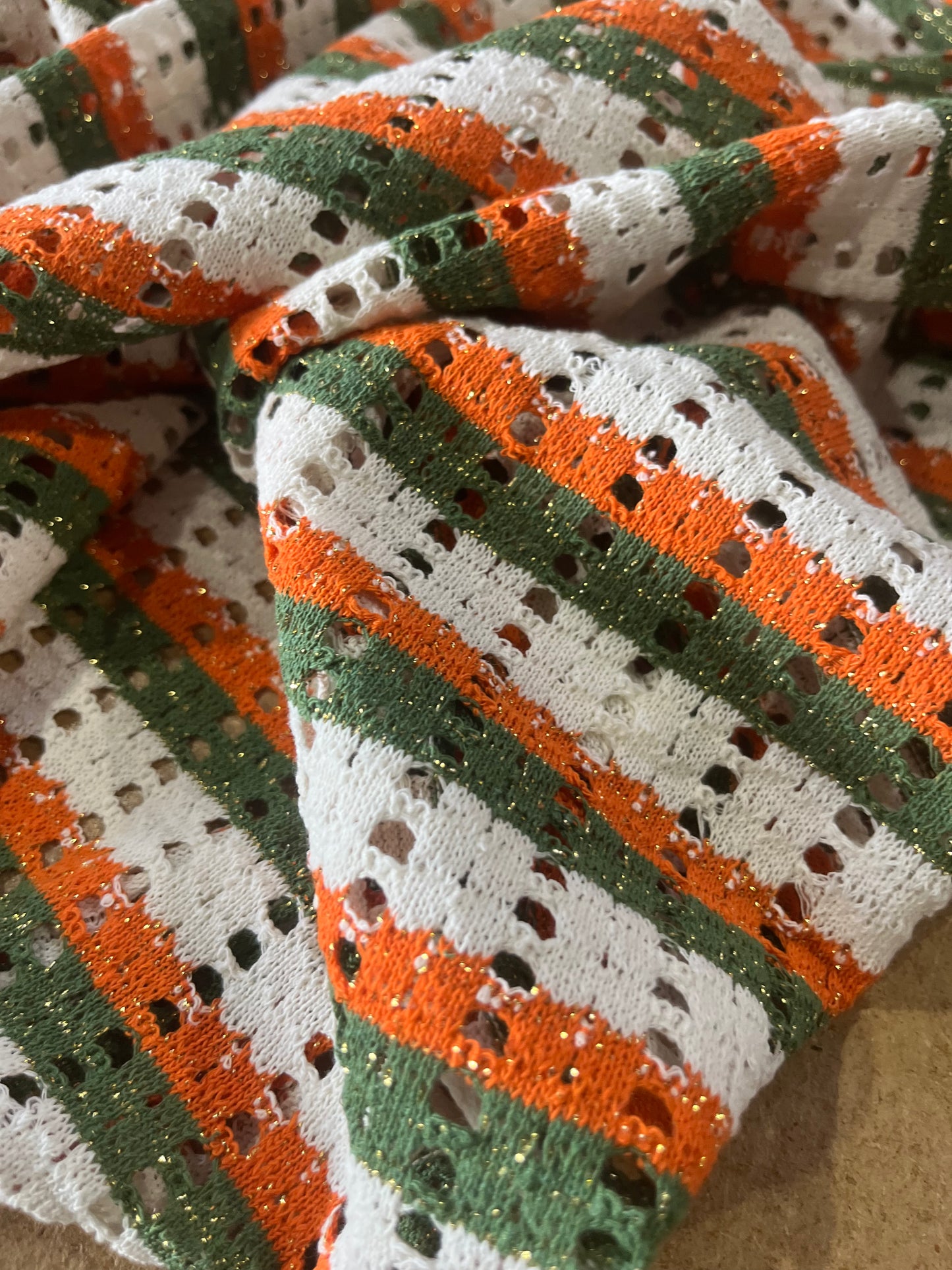 Cesare 009 cotton fantasy crochet stripes khaky/orange