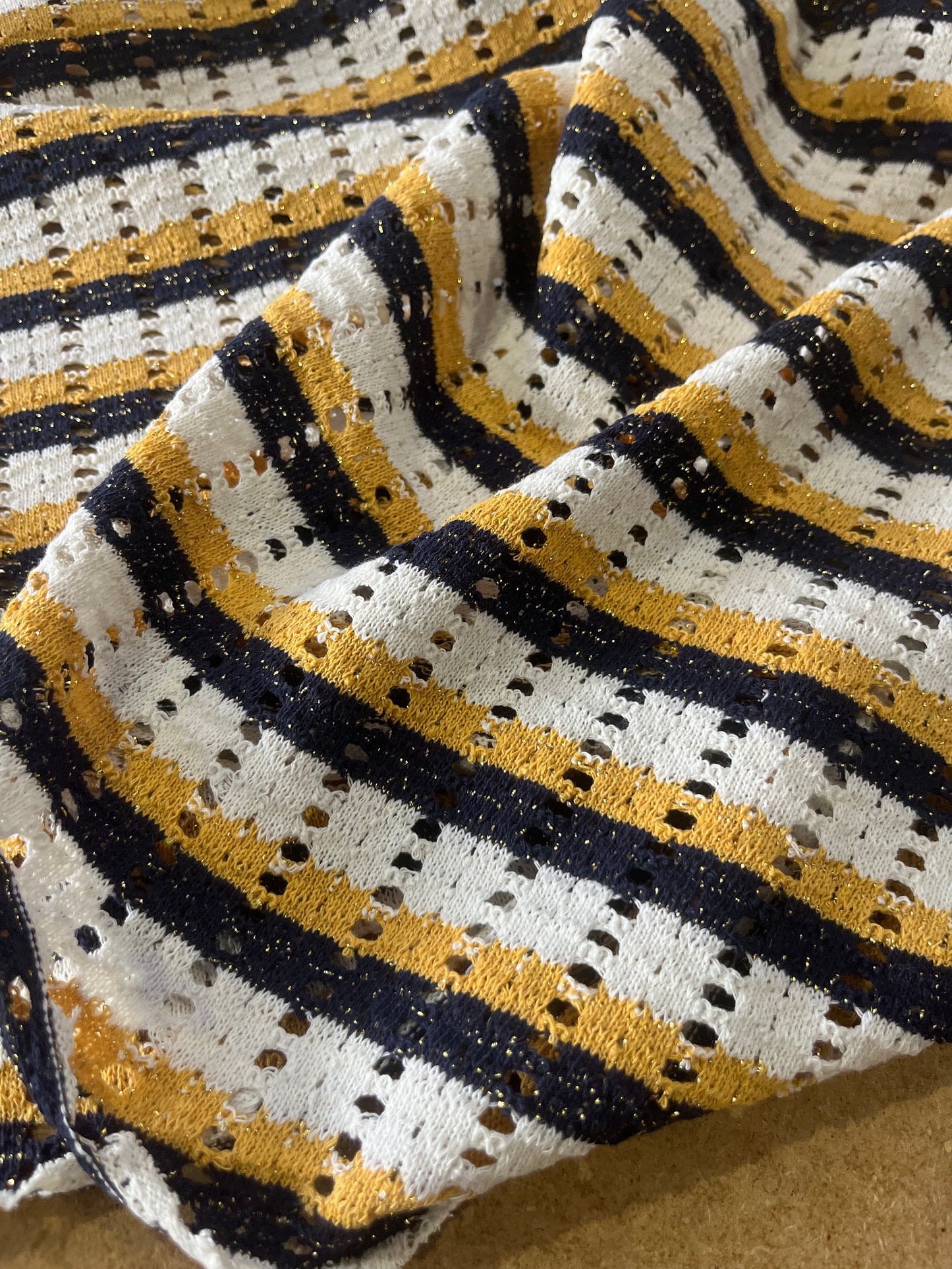 Cesare 010 cotton fantasy crochet stripes yellow/navy