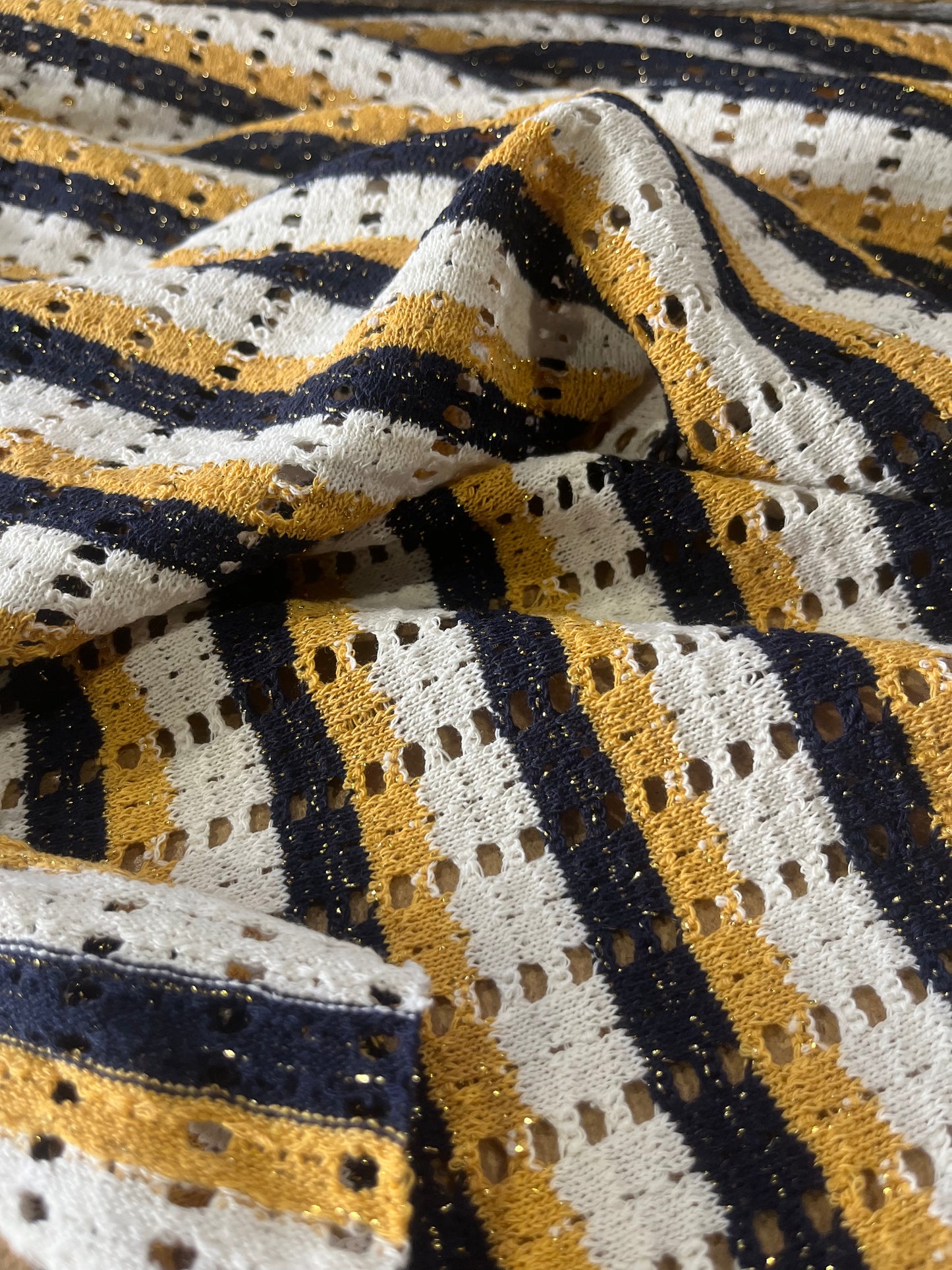 Cesare 010 cotton fantasy crochet stripes yellow/navy