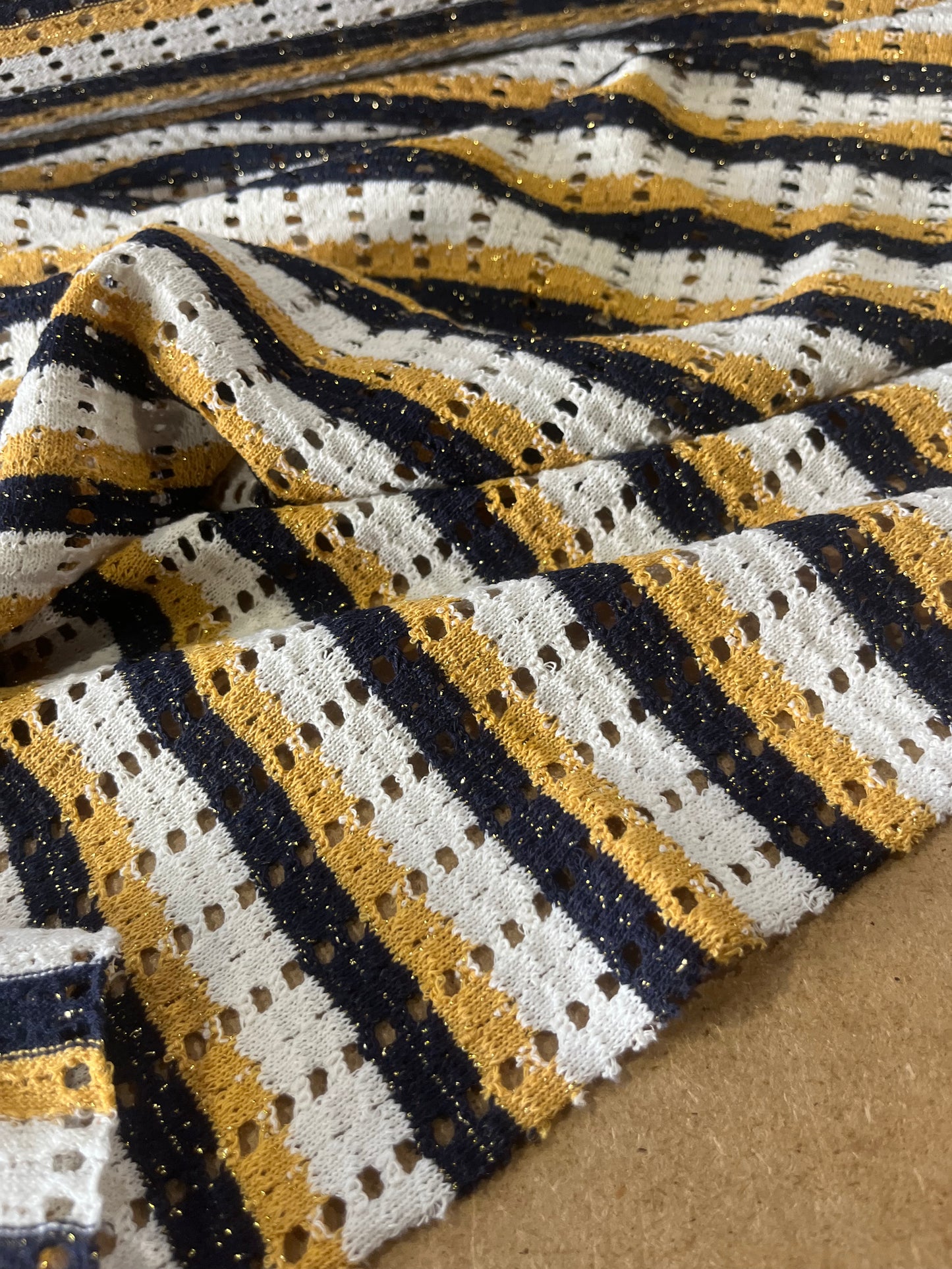 Cesare 010 cotton fantasy crochet stripes yellow/navy