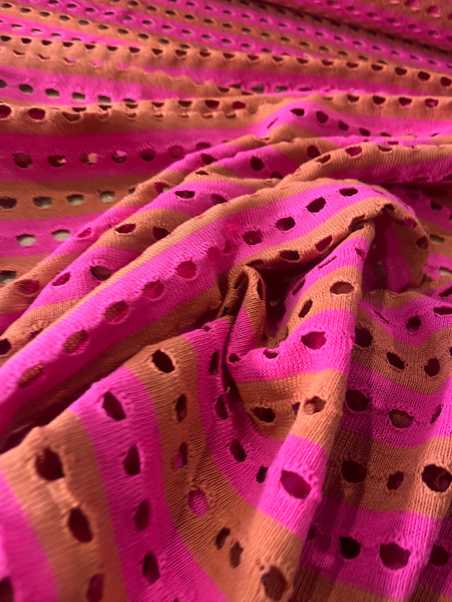 Cesare 012 cotton fantasy crochet stripes pink/brique