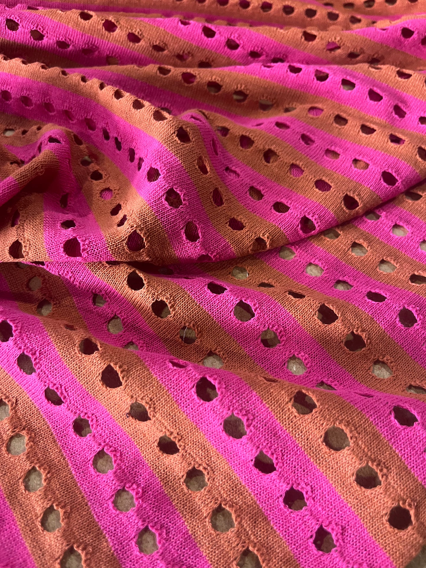 Cesare 012 cotton fantasy crochet stripes pink/brique