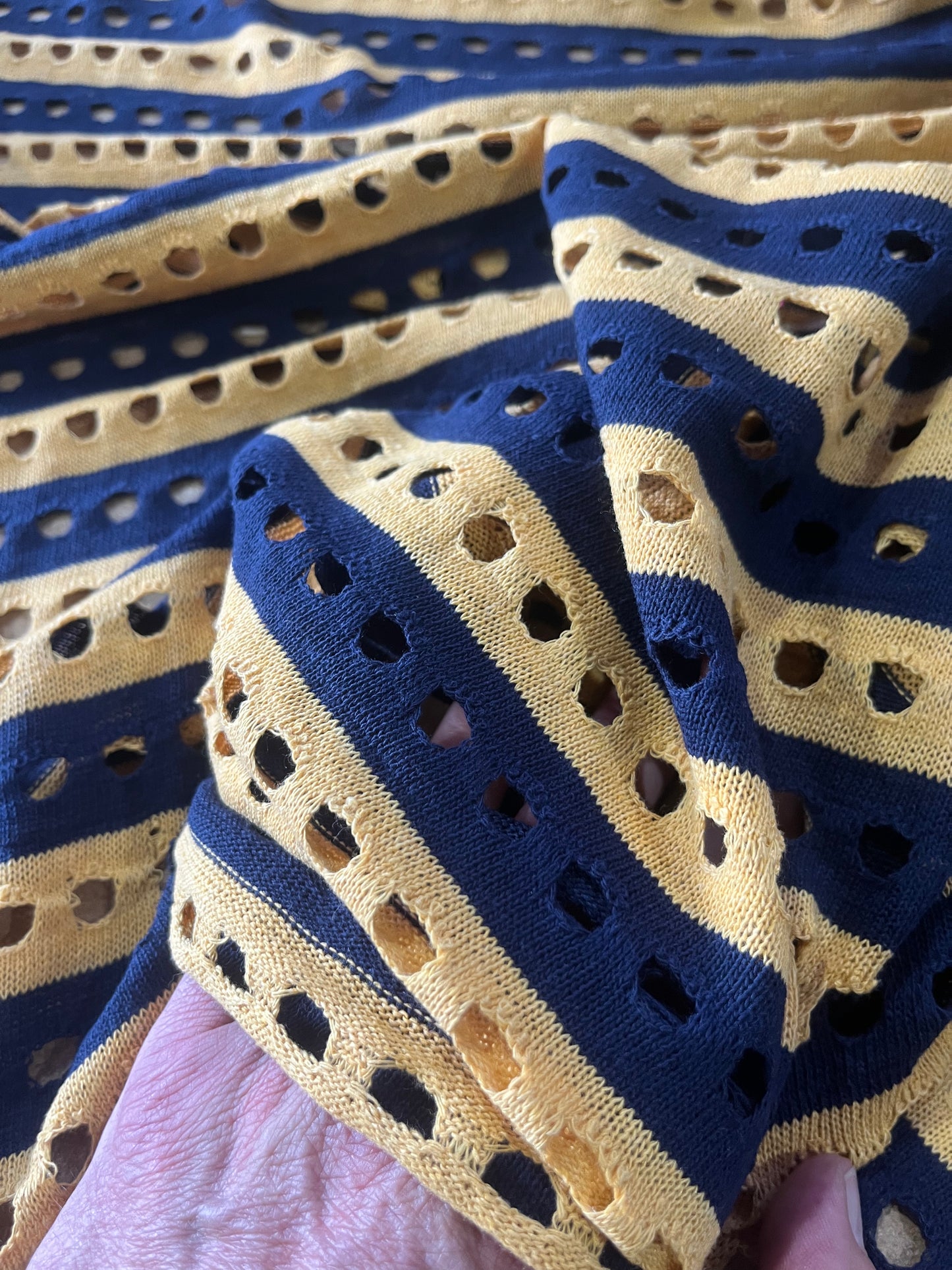 Cesare 013 cotton fantasy crochet stripes yellow/navy