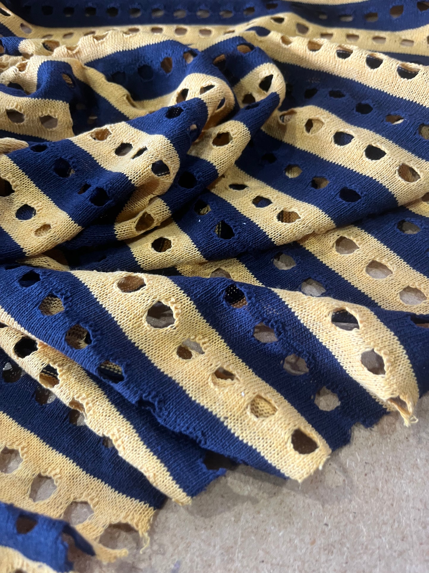 Cesare 013 cotton fantasy crochet stripes yellow/navy
