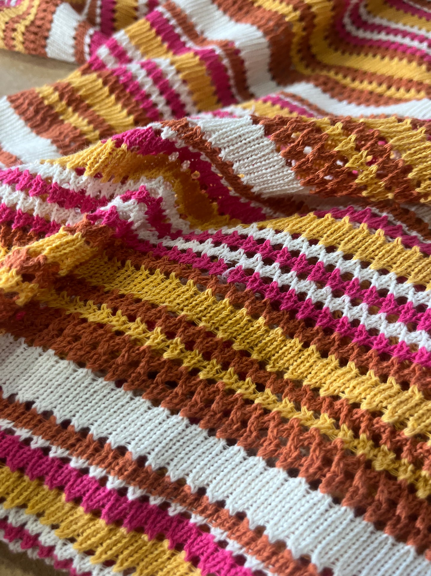 Cesare 014 cotton fantasy crochet stripes yellow/pink/brique