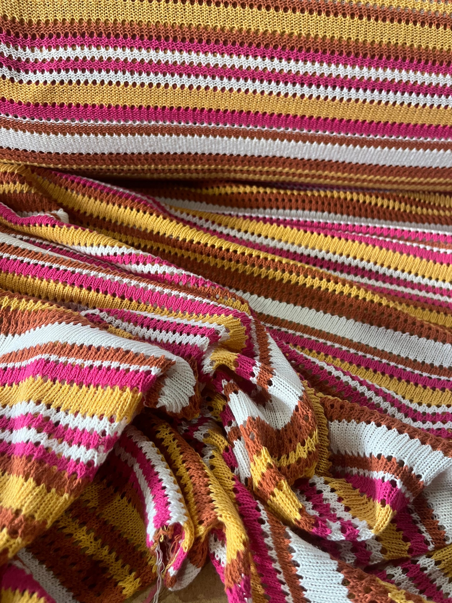 Cesare 014 cotton fantasy crochet stripes yellow/pink/brique