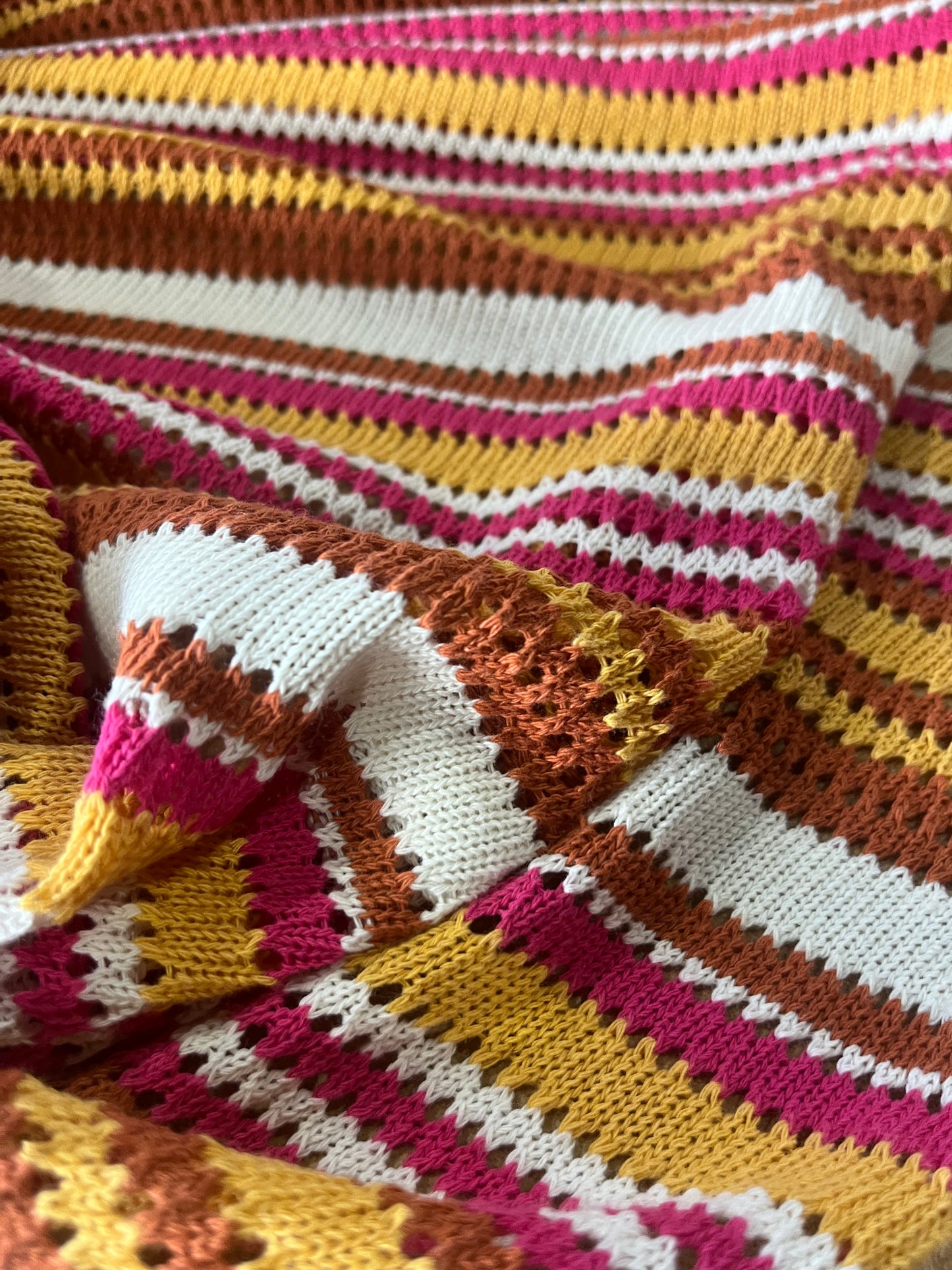 Cesare 014 cotton fantasy crochet stripes yellow/pink/brique