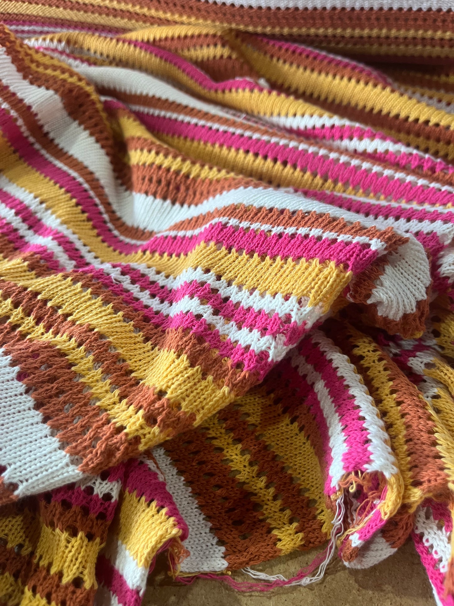 Cesare 014 cotton fantasy crochet stripes yellow/pink/brique