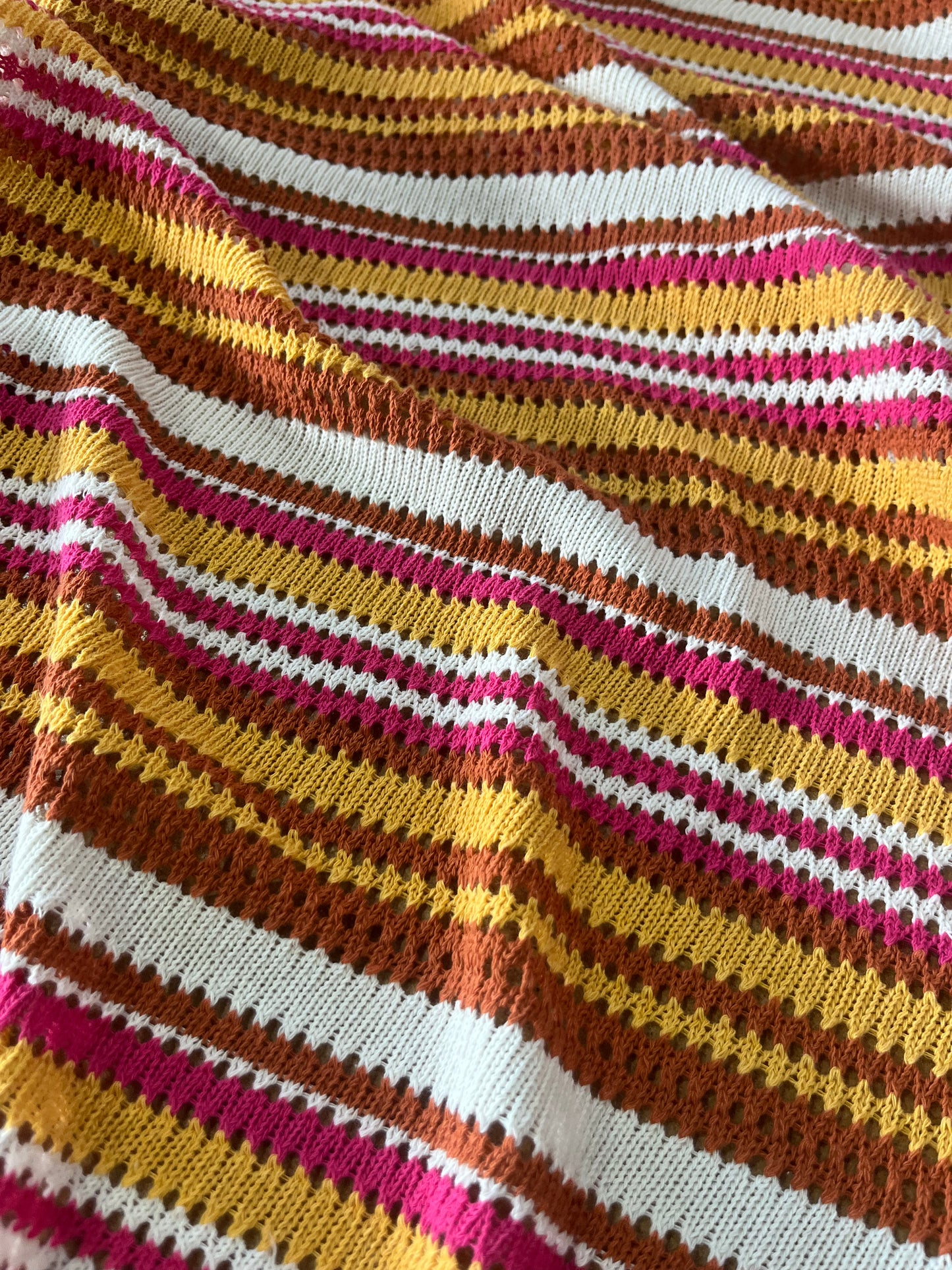 Cesare 014 cotton fantasy crochet stripes yellow/pink/brique