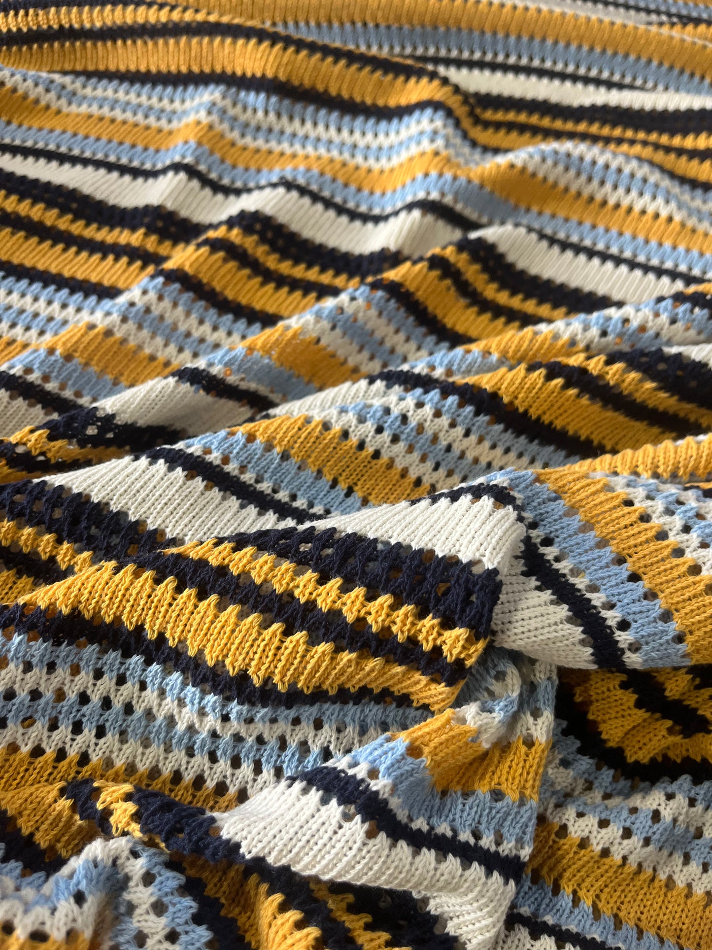 Cesare 015 cotton fantasy crochet stripes yellow/navy/light blue