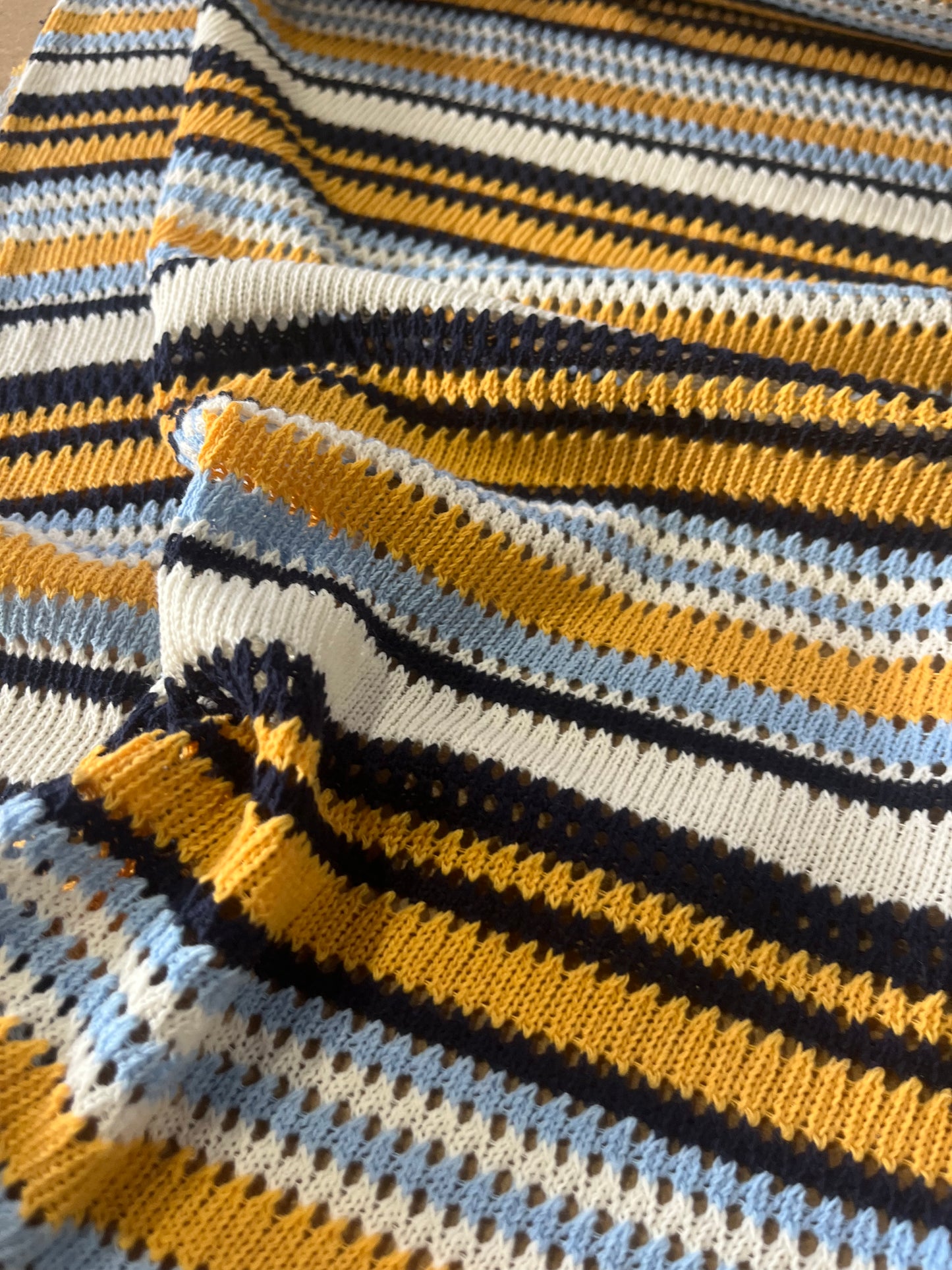 Cesare 015 cotton fantasy crochet stripes yellow/navy/light blue
