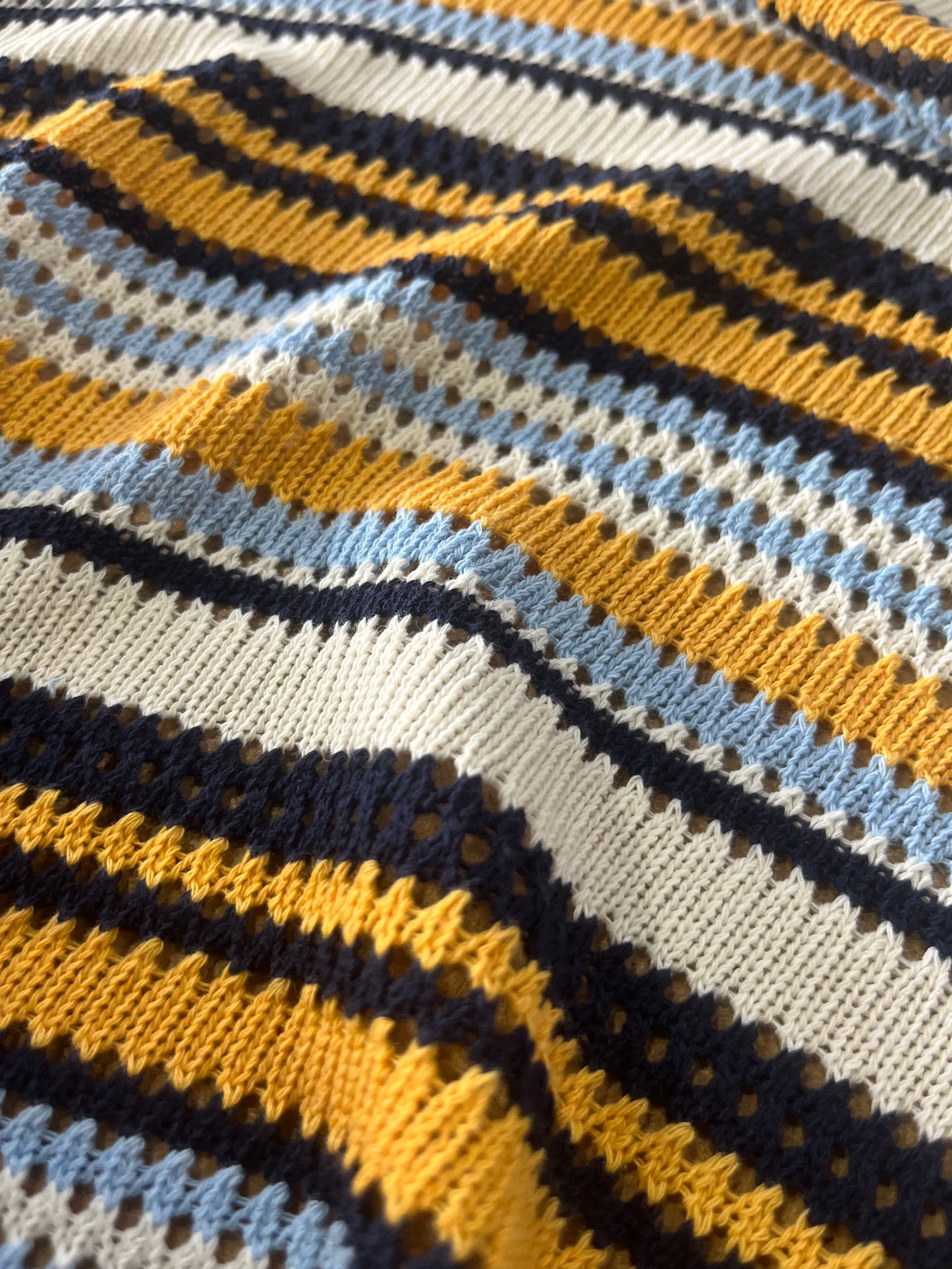 Cesare 015 cotton fantasy crochet stripes yellow/navy/light blue