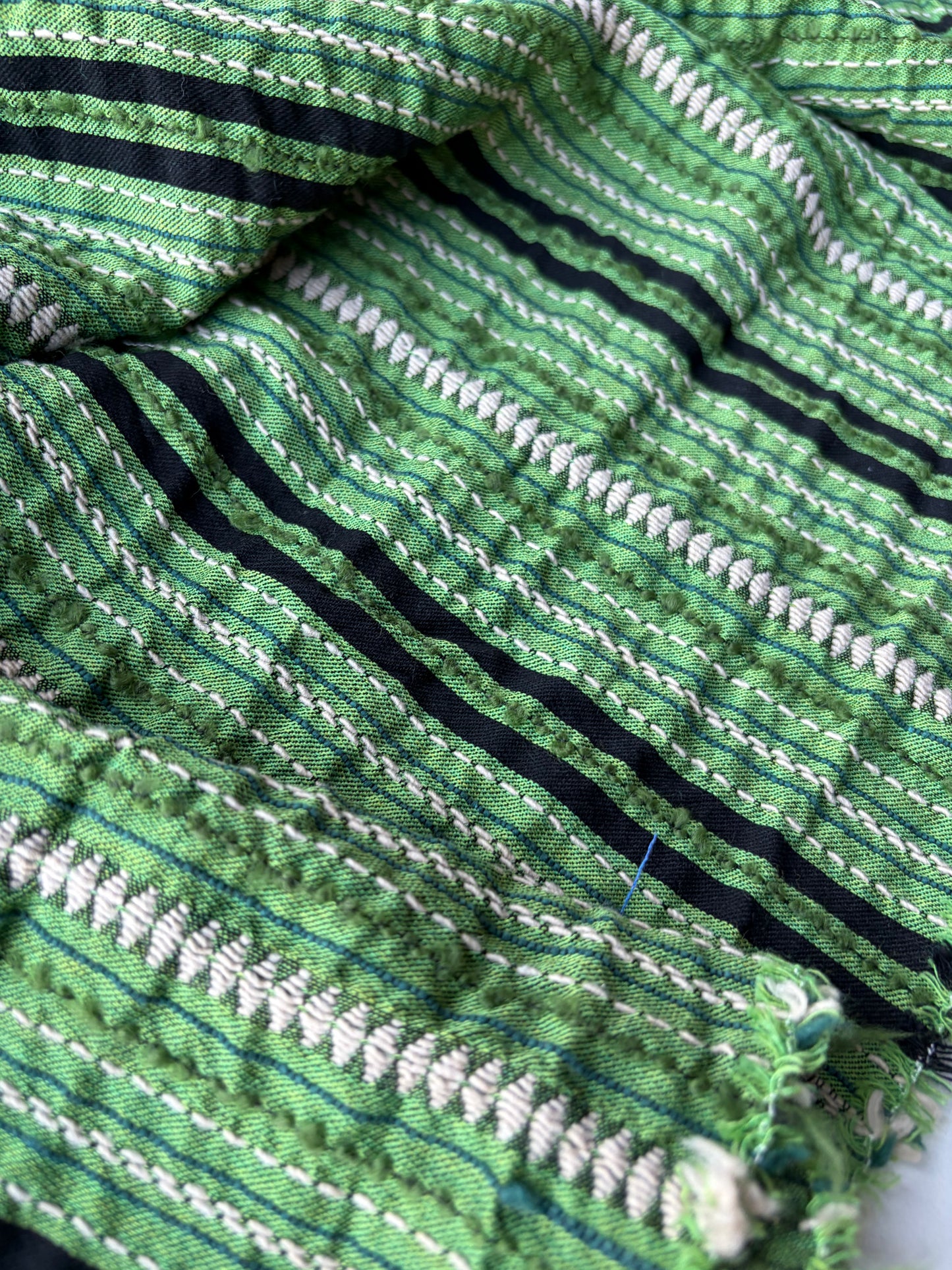 BURNS 021 green cotton jacquard stripes