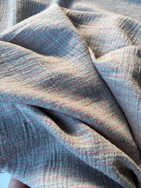 MARLON 024 washed cotton linen stripes grey/pink