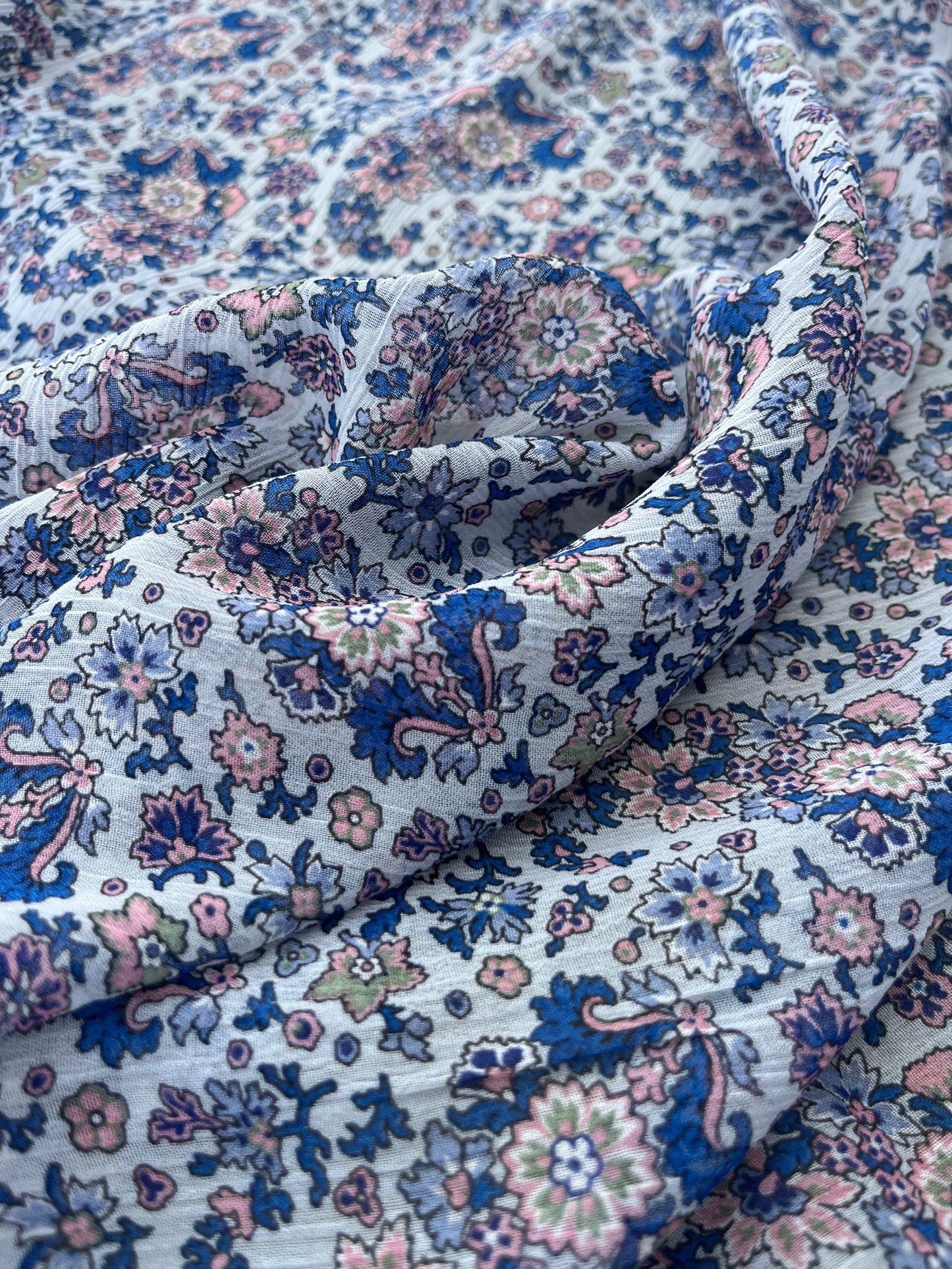 ROSARIO 023 crepon with romantic flower print baby blue