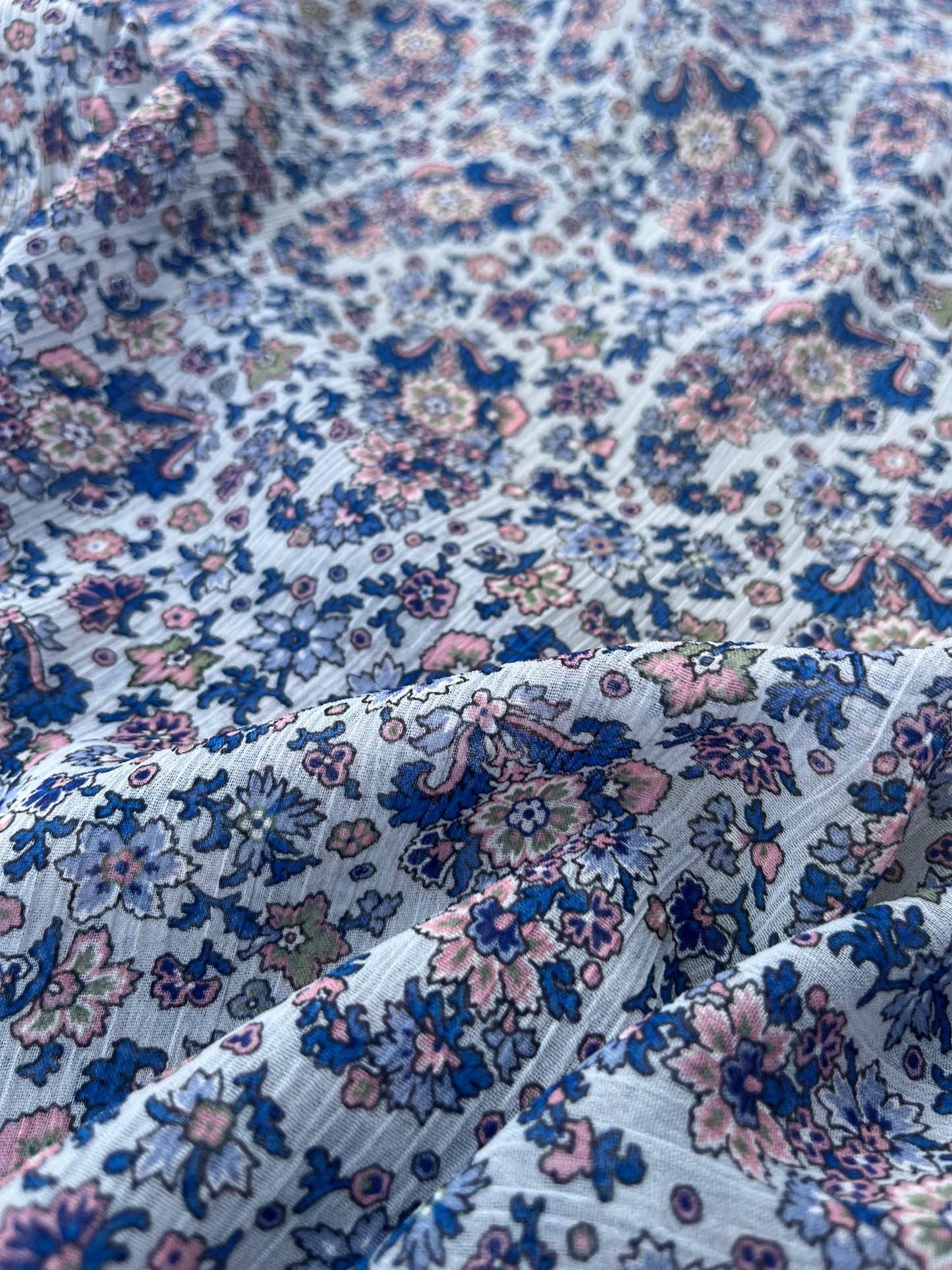 ROSARIO 023 crepon with romantic flower print baby blue
