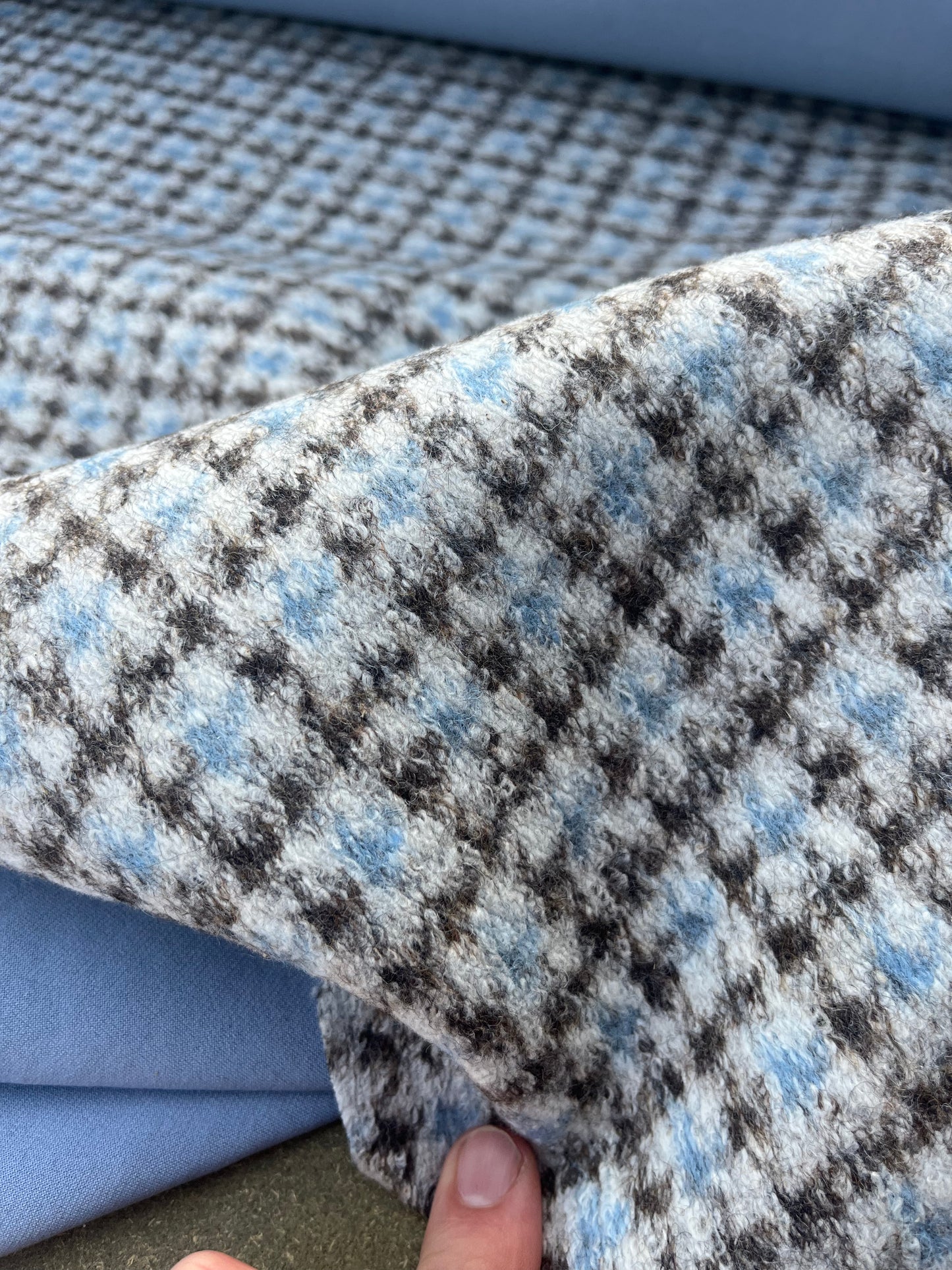 ROSARIO 028 wool pied de poule double face baby blue